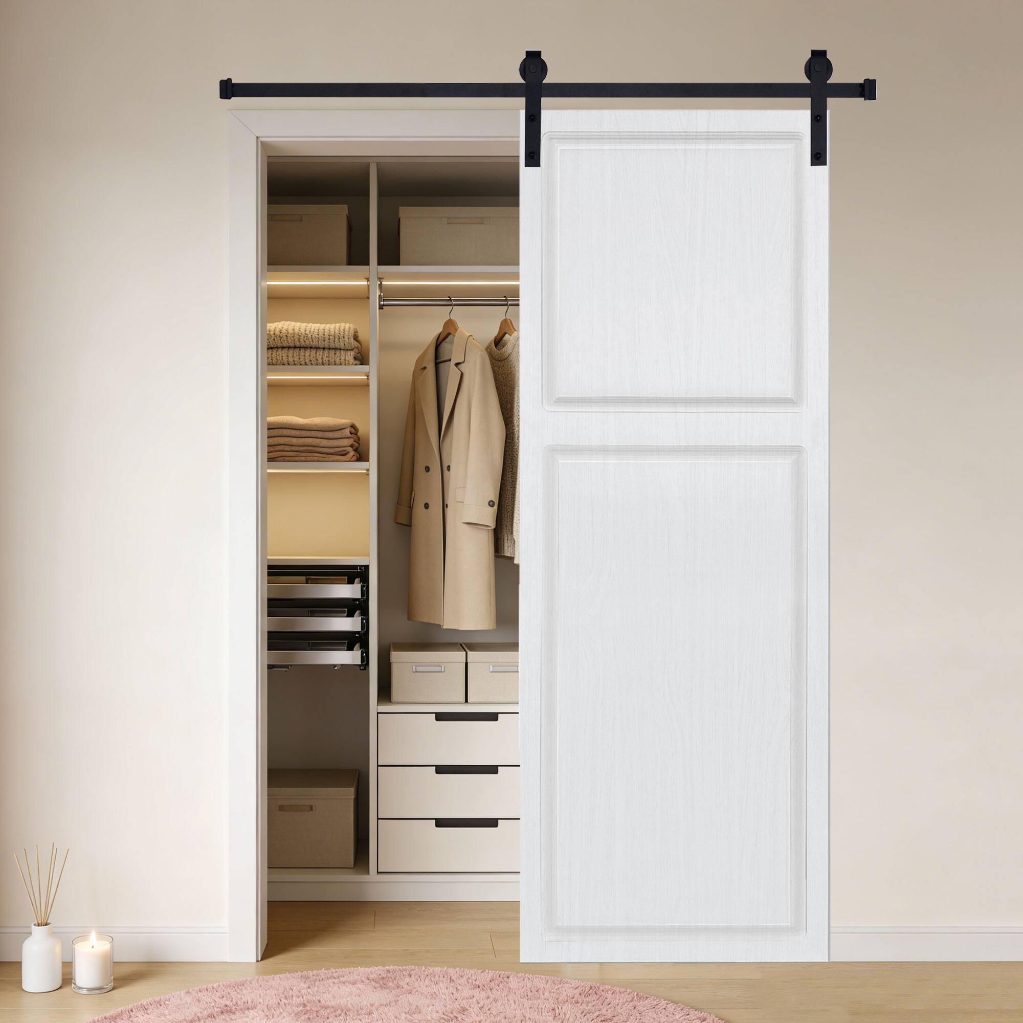 Alt View 1. Boyel Living - Milk White Barn Sliding Door 32-in L x 0.75-in W x 80-in H with Complete Hardware Kit - Milk White.