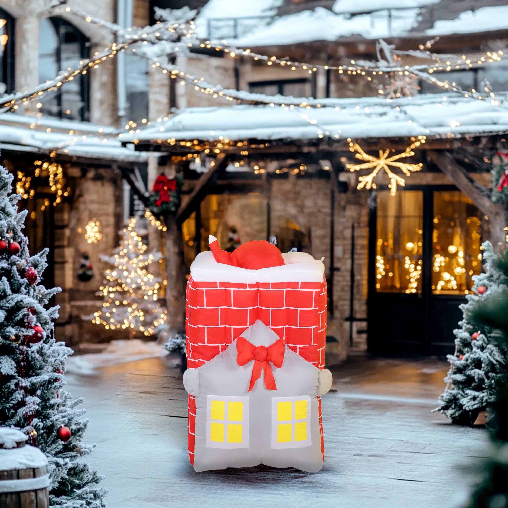 Alt View 5. Ecooso - 7FT Inflatable Santa in Chimney with Built-in LED Lights, Blow Up Outdoor Christmas Decoration Gift - Multi.