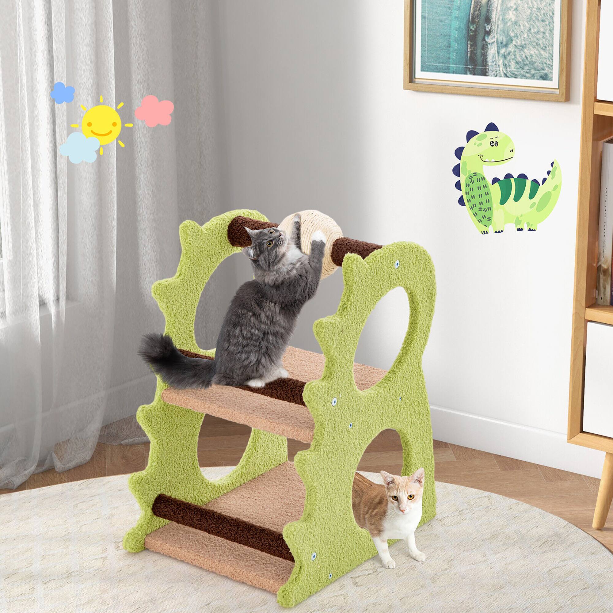 Alt View 3. Gymax - Gymax 2-Tier Dinosaur Cat Tree Tower w/ Rotating Scratching Sisal Ball Climbing Rods.