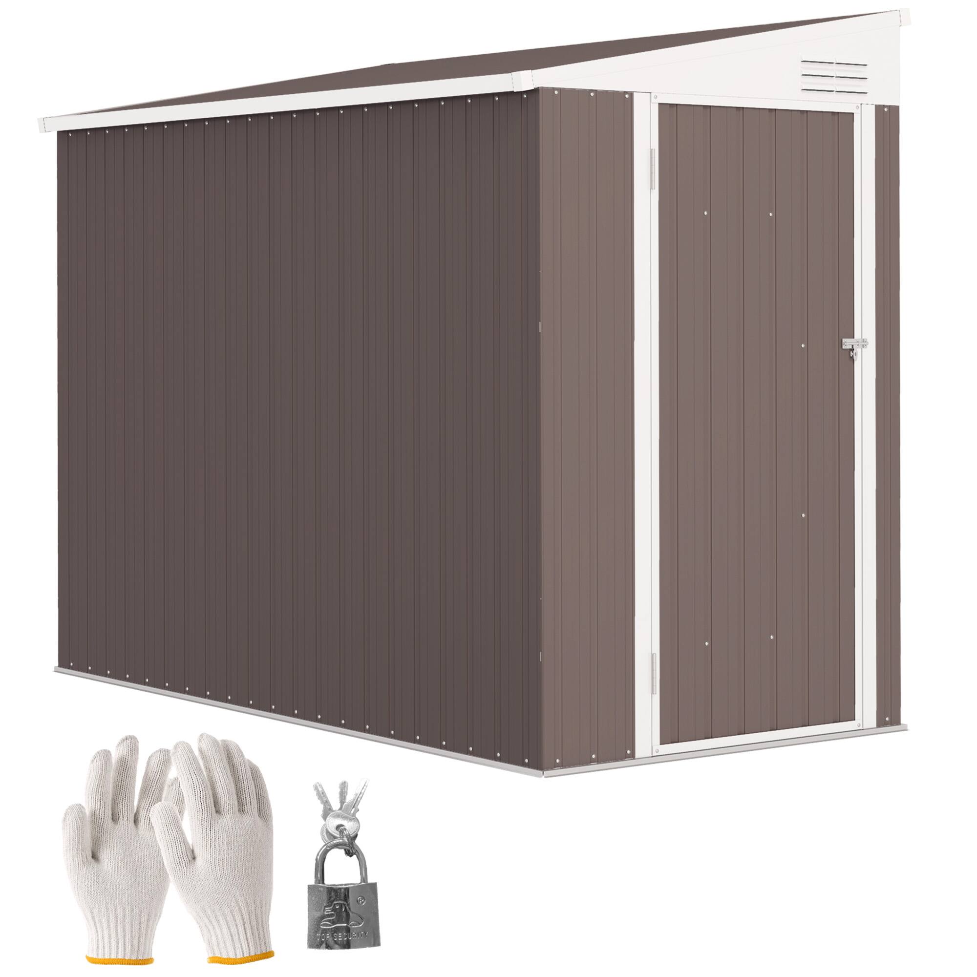 Front. Outsunny - 4' x 8' Metal Outdoor Storage Shed, Lean to Storage Shed, Garden Tool Storage House with Lockable Door.