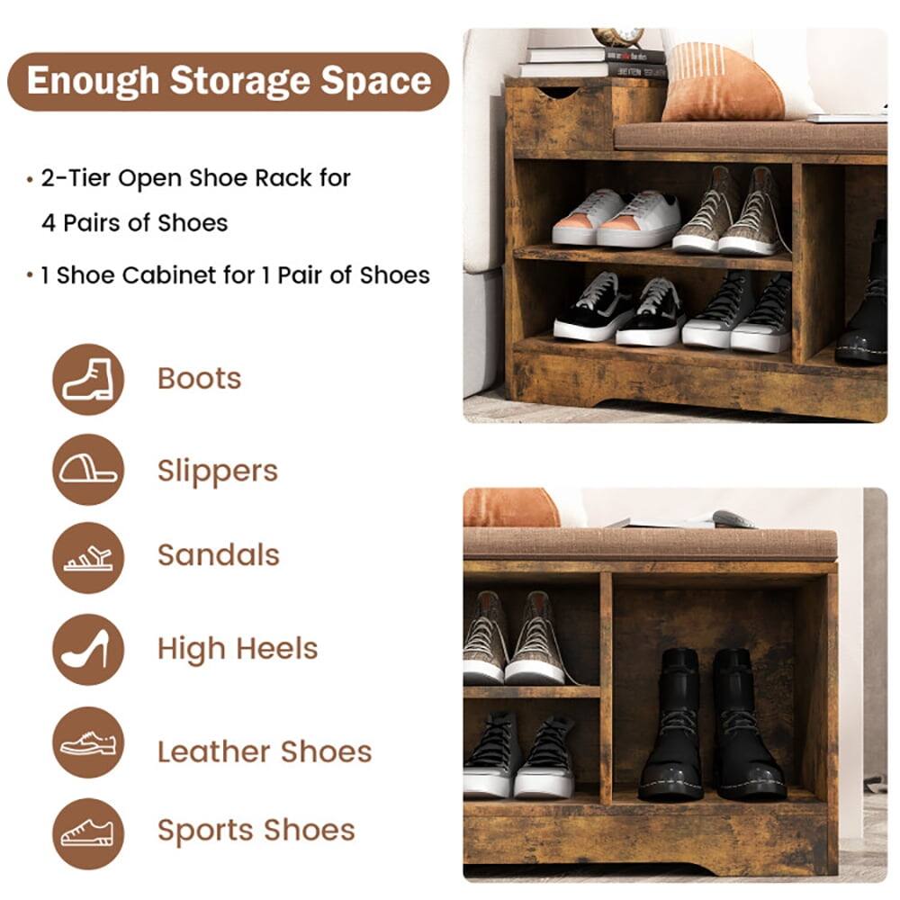 Enough Storage Space

- 2-Tier Open Shoe Rack for 4 Pairs of Shoes
- 1 Shoe Cabinet for 1 Pair of Shoes

Boots  
Slippers  
Sandals  
High Heels  
Leather Shoes  
Sports Shoes