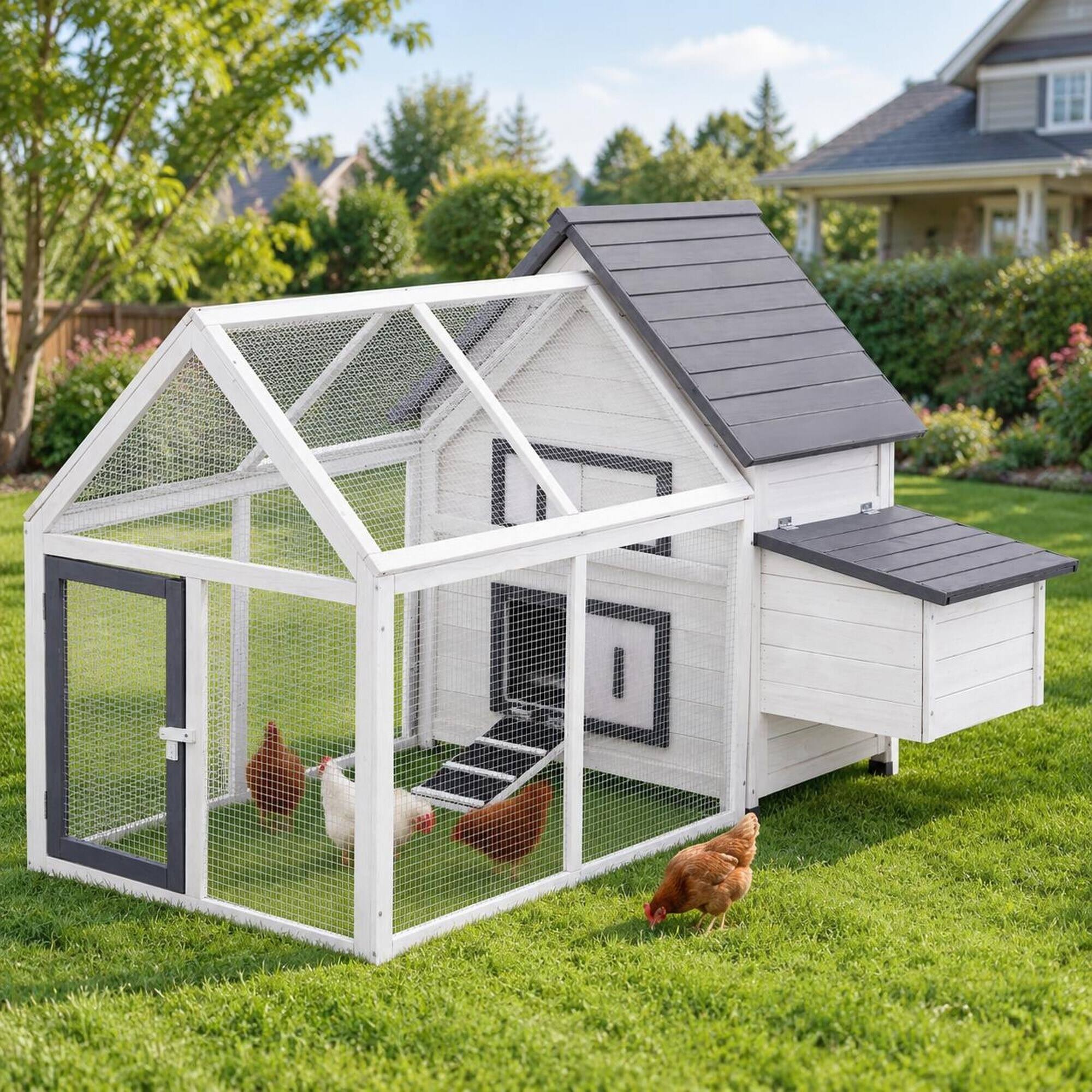 RYHNUYNE 65 in Wooden Chicken Coop, Detachable Run, Nesting Box ...