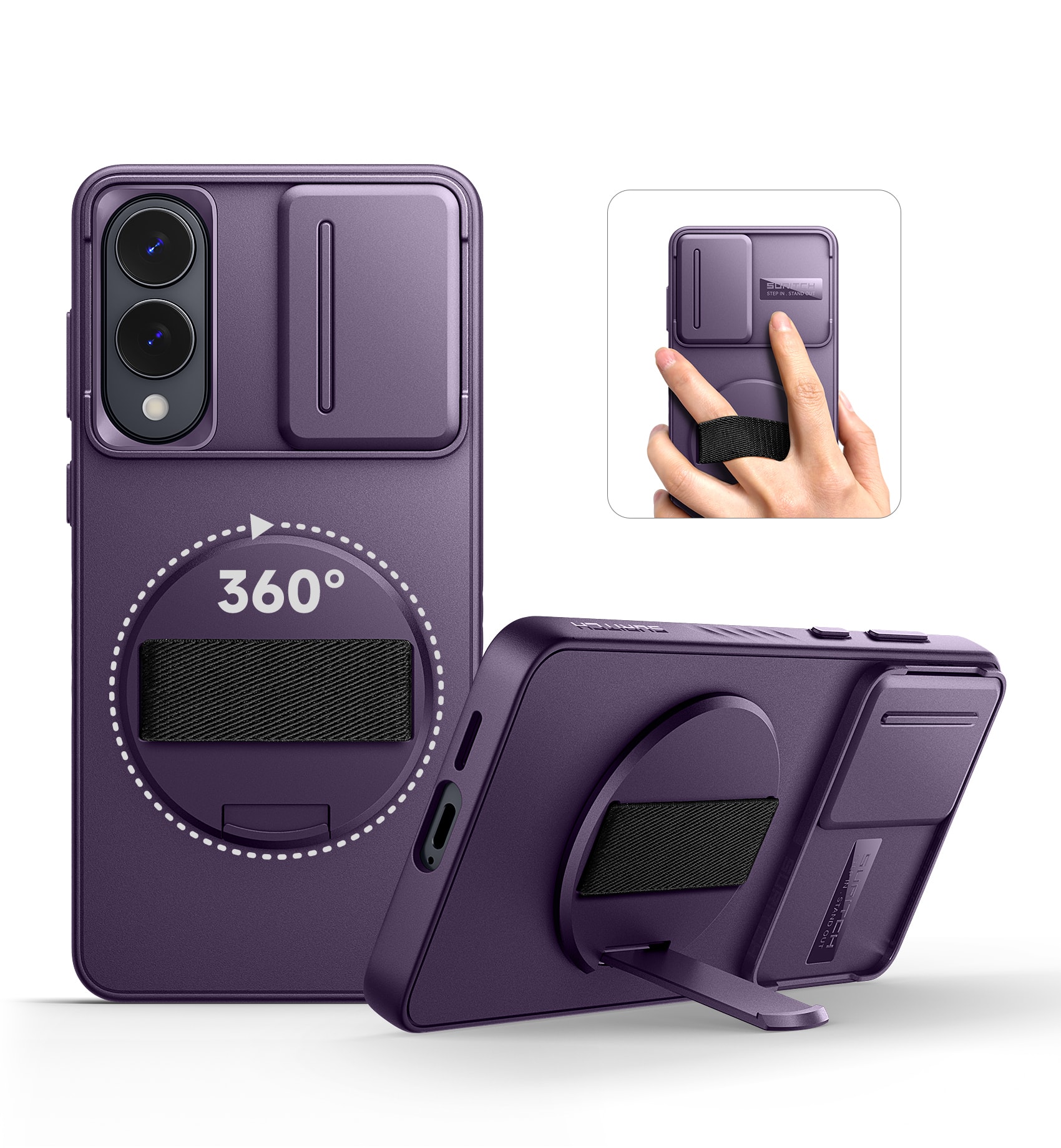 SURITCH - Shockproof Phone Case for Samsung Galaxy S25 Edge with 360° Rotatable Hand Strap Phone Grip,Kickstand,Slide Camera Cover - Purple price history on PriceWatchPro