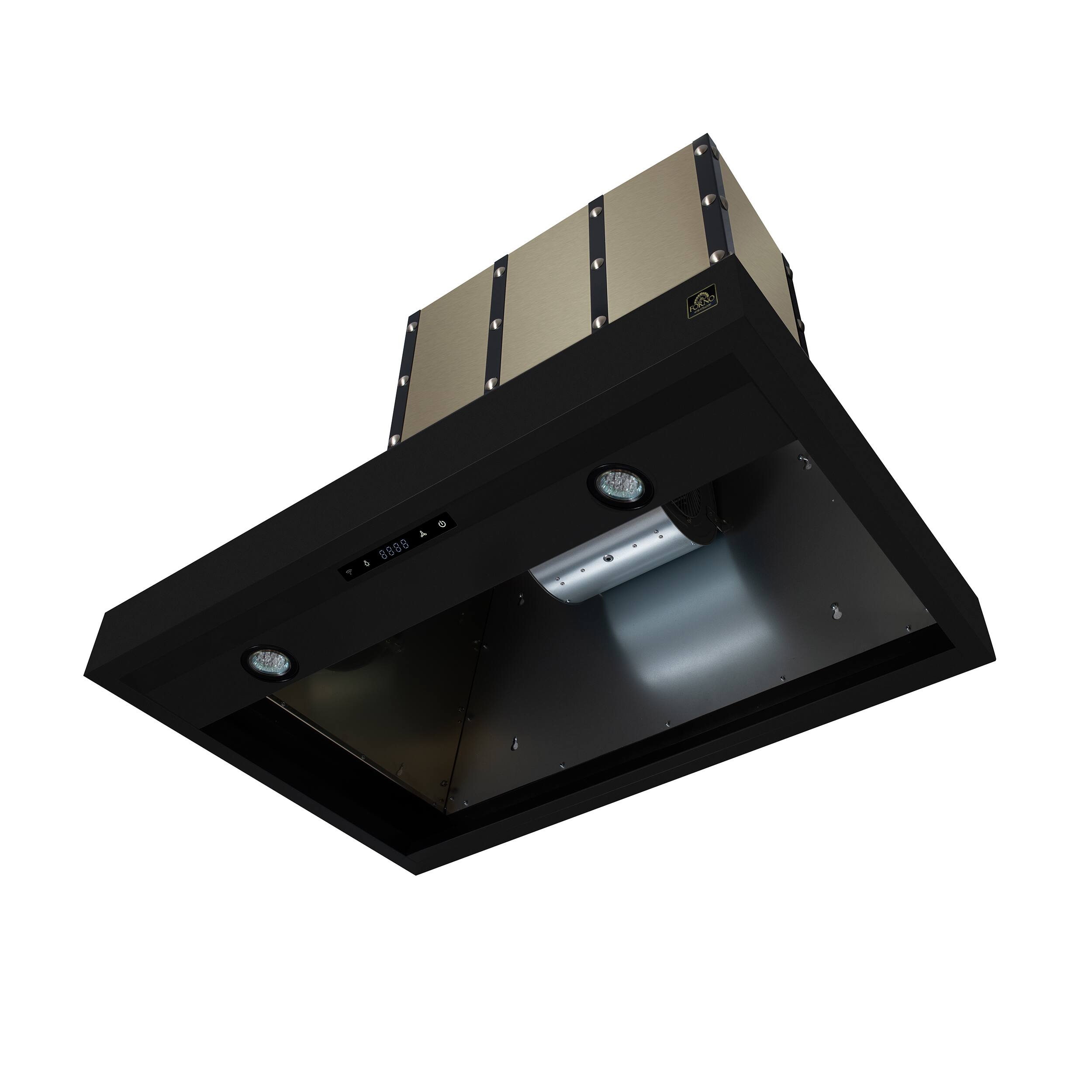 Alt View 2. Forno Appliances - Ambassador 36" Wall Mount Range Hood with Touch Controls, LED Lighting and Remote Control - Black with Copper Trim - Black/Copper.