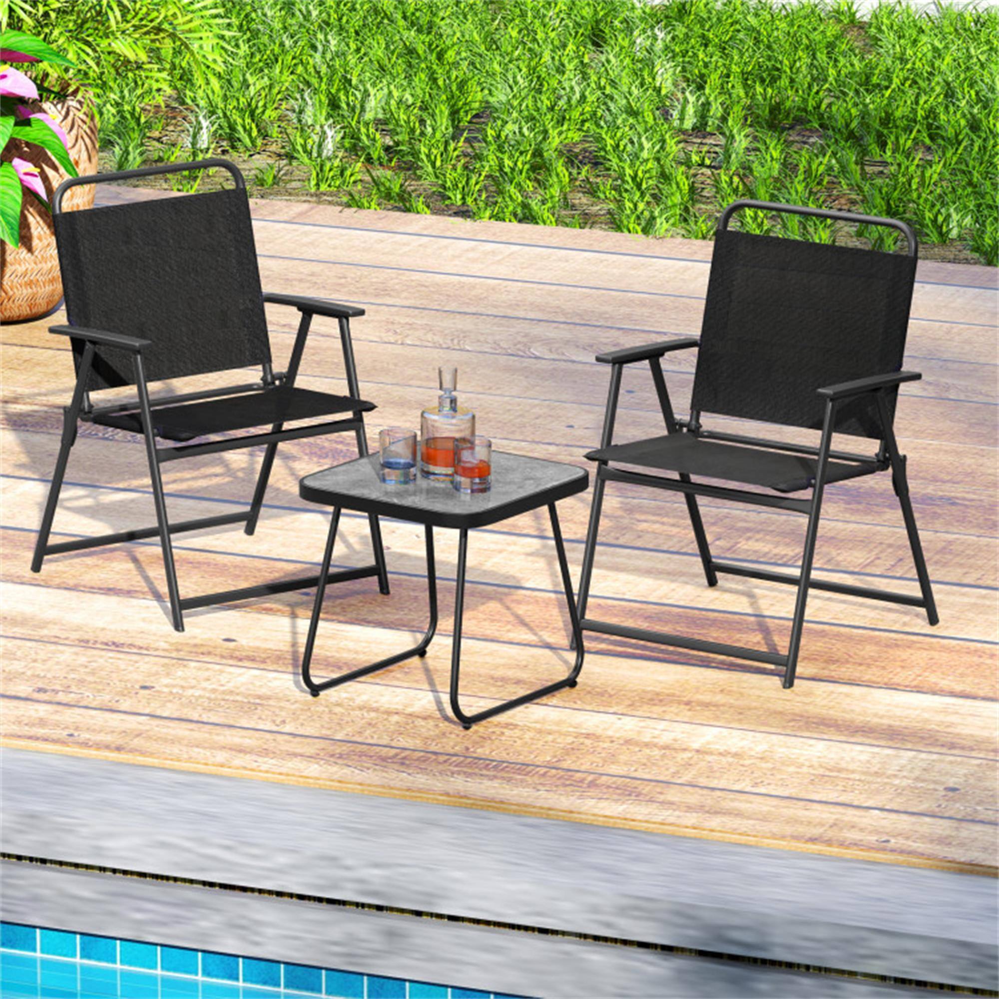 Alt View 3. Boyel Living - Black 3 Pieces Patio Folding Conversation Chairs and Table 32.5-in L x 24.5-in W x 22-in H - Black.