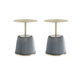 Manhattan Comfort - Anderson Modern Metal Top Upholstered End Table - Set of 2 - Gray