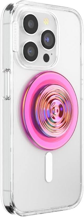 Angle. PopSockets - PopSockets Magnetic Phone Grip with MagSafe, Magnetic Adapter Ring Included - Ripple Iridescent - Ripple Iridescent.