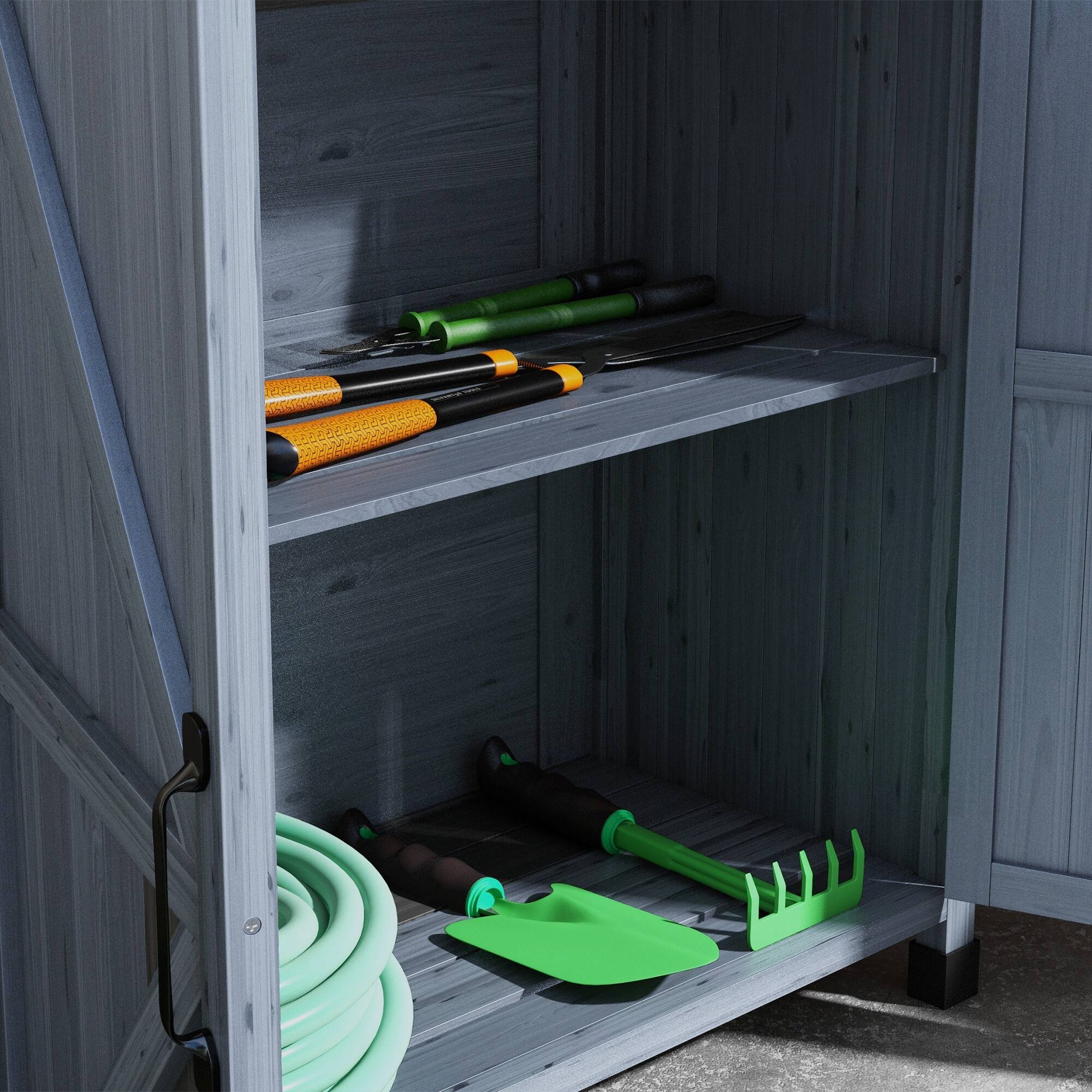 Alt View 7. Outsunny - Potting Bench, Outdoor Wooden Potting Table with Storage Cabinet with 2 Shelves, Garden Work Bench - Gray.