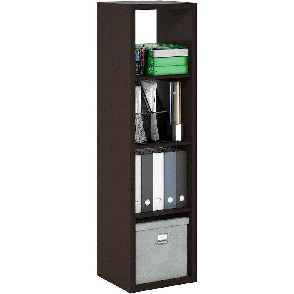 Left. FurniFact - Black Wood 4 Cube Storage Organizer with Open Back Vertical Cube Storage - Dark Oak.