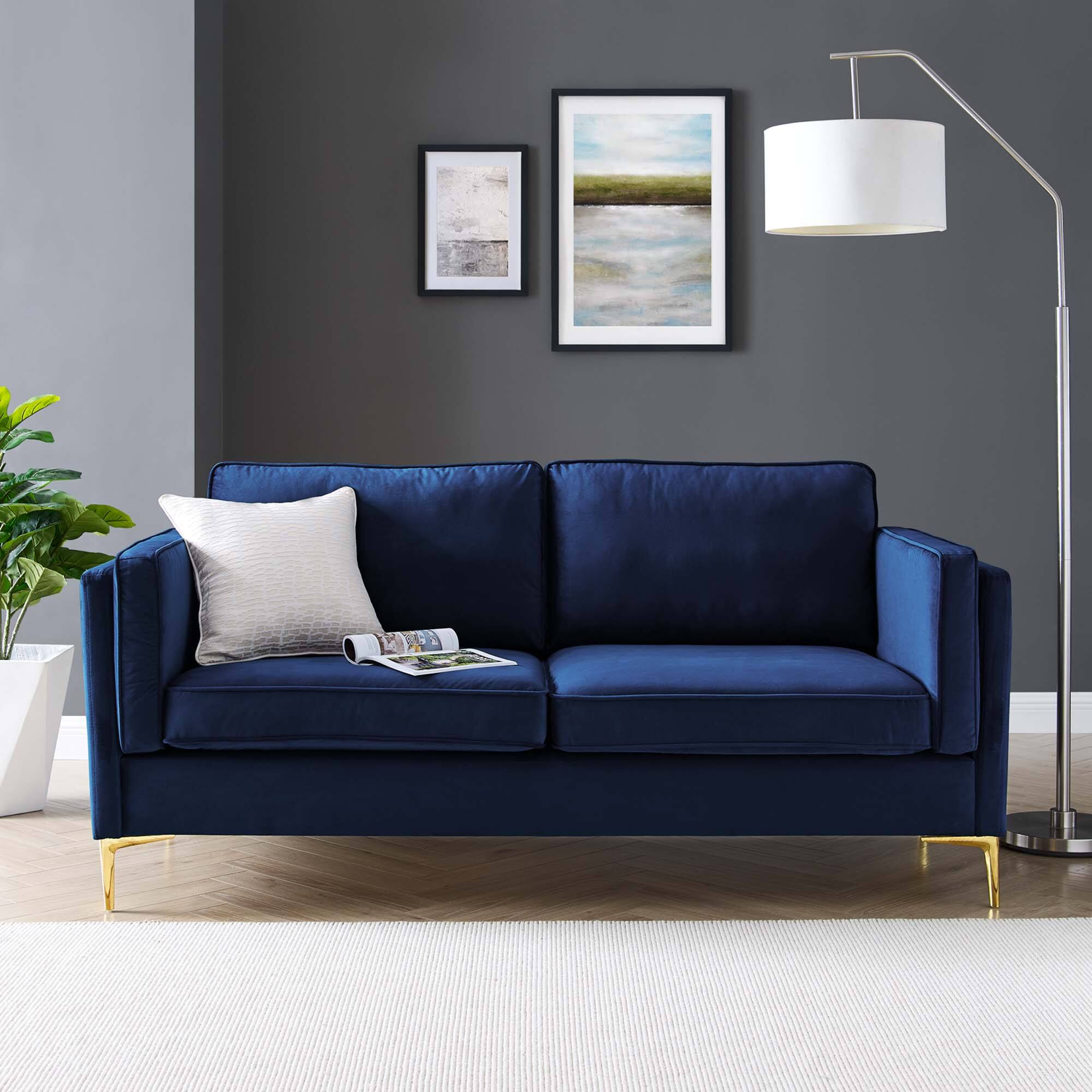 Kaiya Performance Velvet Sofa by Modway - Midnight Blue