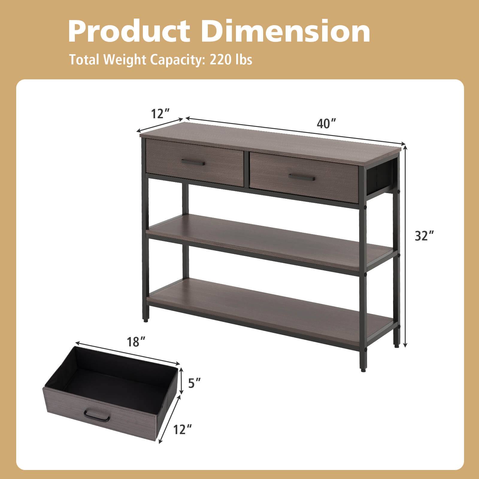 Product Dimension Total Weight Capacity: 220 lbs 12" 40" 32" 18" 5" 12"