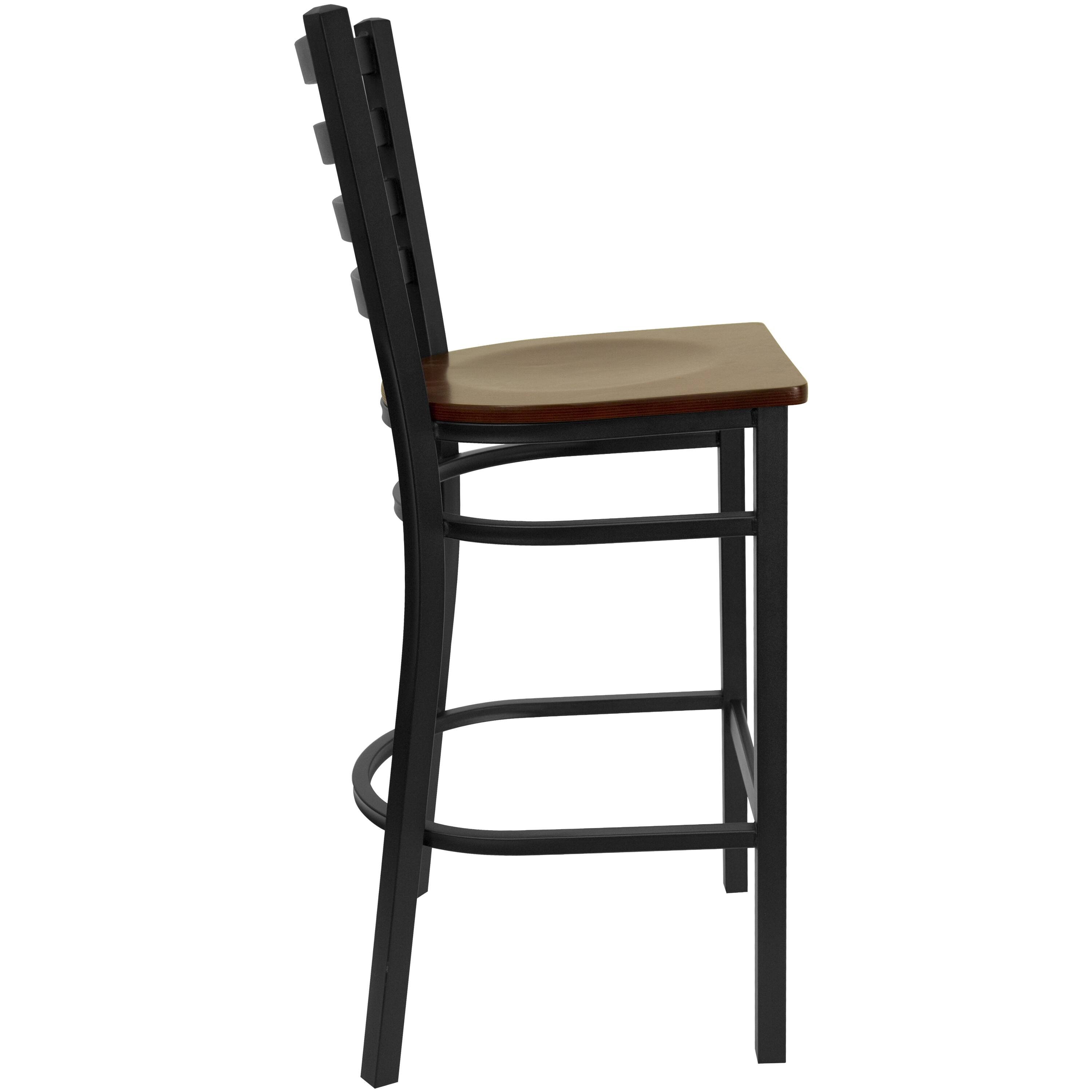 Left. Flash Furniture - HERCULES Series Black Ladder Back Metal Restaurant Barstool - Mahogany Wood Seat - Brown.