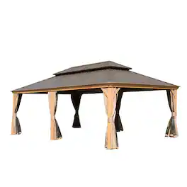 Loheer - Hardtop Gazebo 14x24FT Double Roof Patio Gazebo with Aluminum Frame, Curtains, Netting, Gutter
