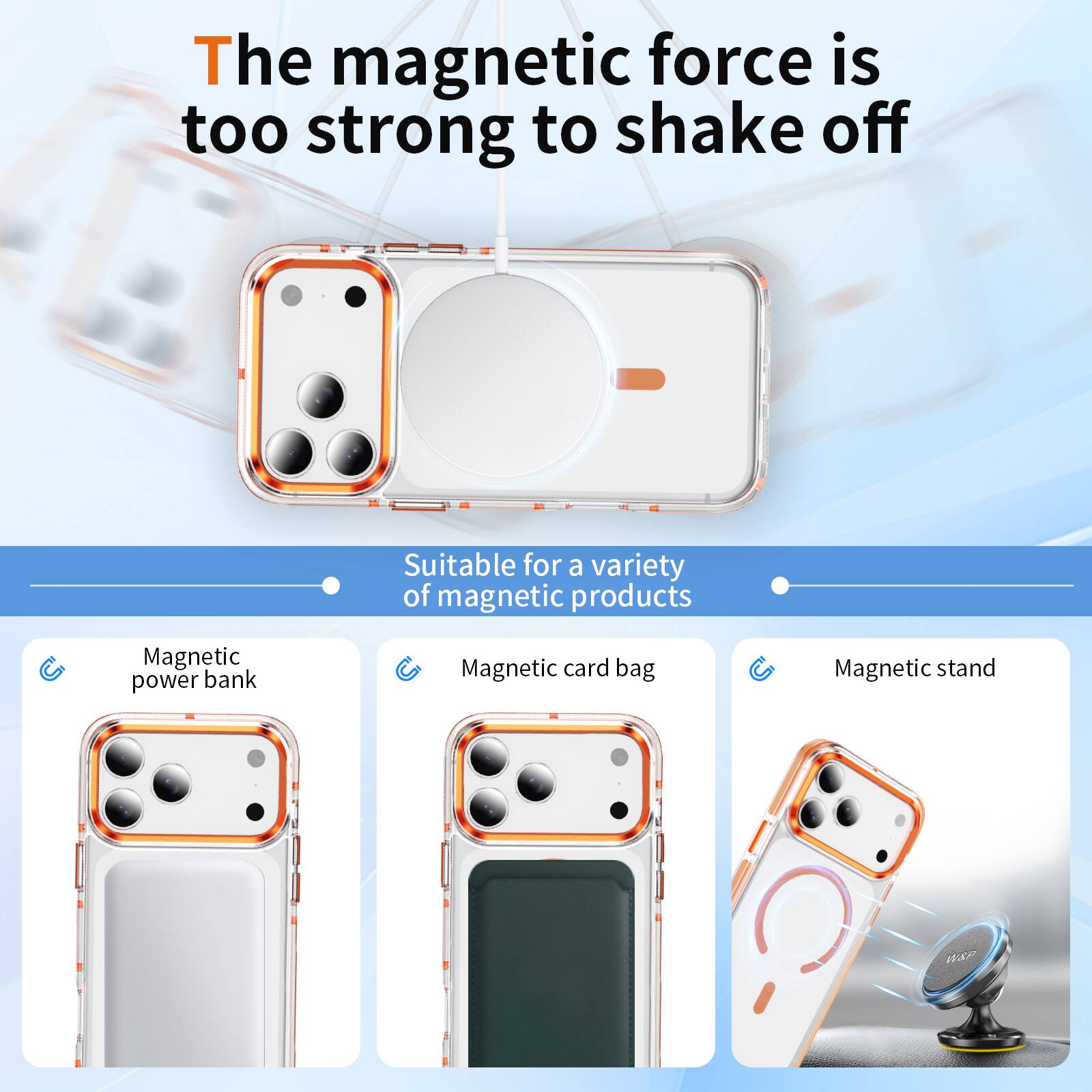 The magnetic force is too strong to shake off  
Suitable for a variety of magnetic products  
Magnetic power bank  
Magnetic card bag  
Magnetic stand