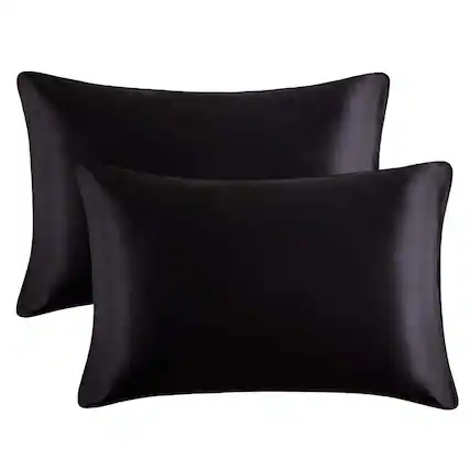 Front. MAGICAL RUBS - Silky Satin Pillowcases Set Of 2 Super Soft Travel Pillow Covers Small Cases With Envelope Closure 13"x 18" Champagne - Black Toddler (13" x 18").