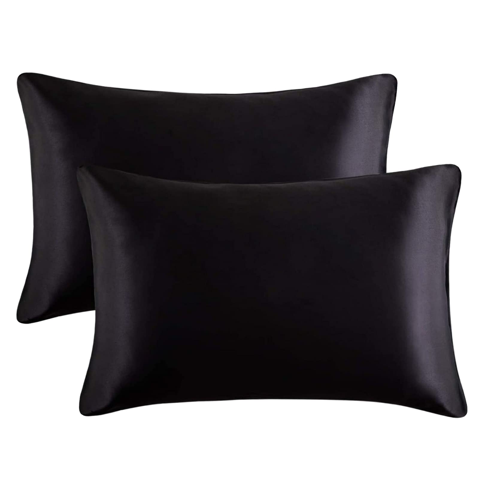 MAGICAL RUBS - Silky Satin Pillowcases Set Of 2 Super Soft Travel Pillow Covers Small Cases With Envelope Closure 13"x 18" Champagne - Black Toddler (13" x 18")