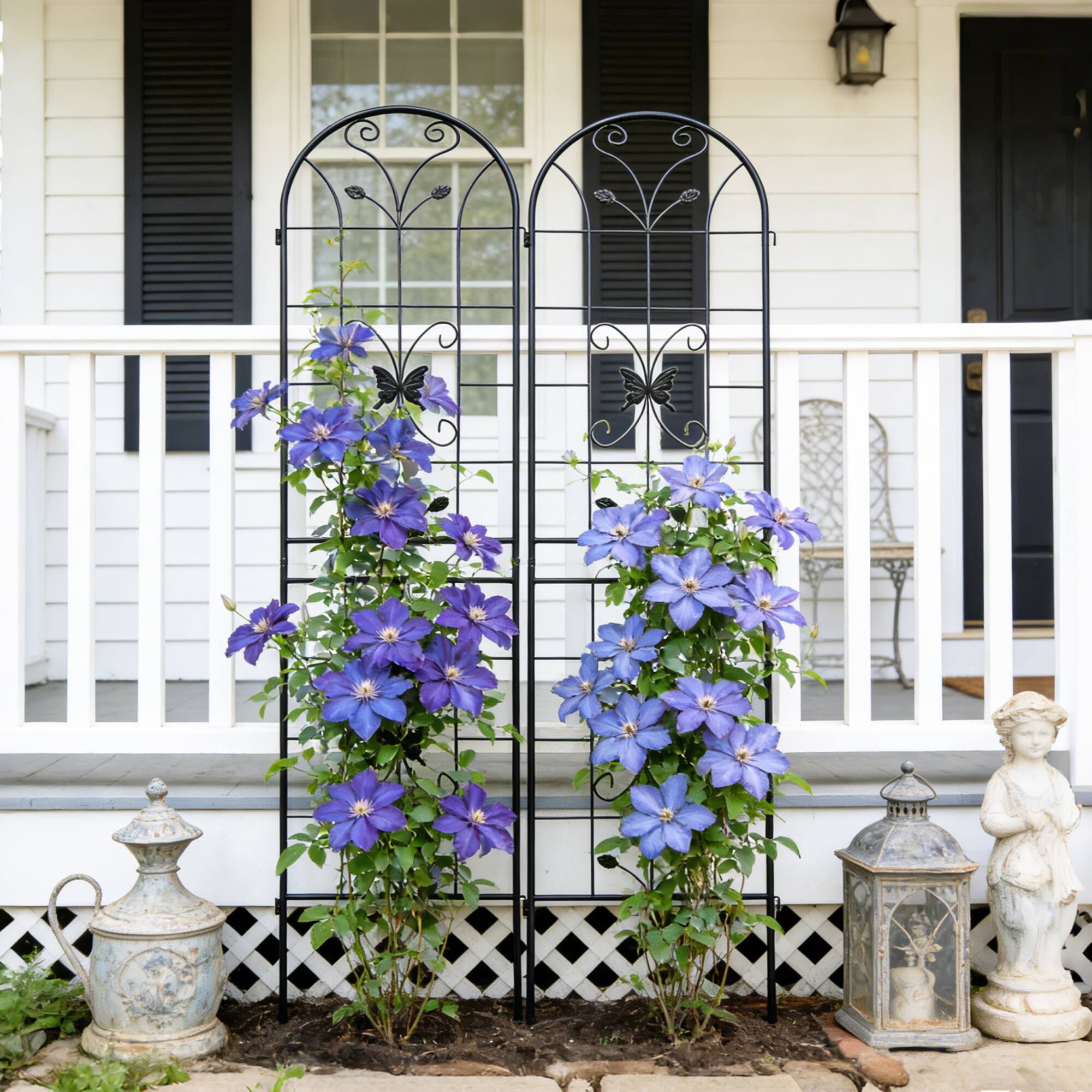 Alt View 2. Loheer - 2 Pack Metal Garden Trellis for Climbing Plants Outdoor Flower Support - Black.