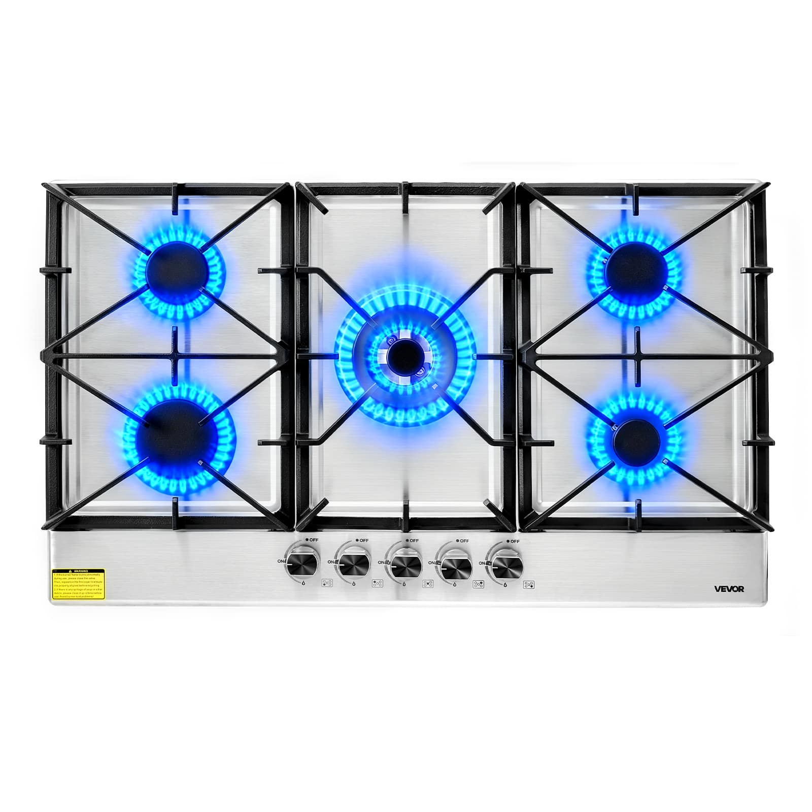 VEVOR - 36 inch Gas Cooktop 5 Burners Gas Stove Top, Max 38300BTU Built-in Stainless Steel Stove Top LPG/NG Convertible Dual - Stainless steel color