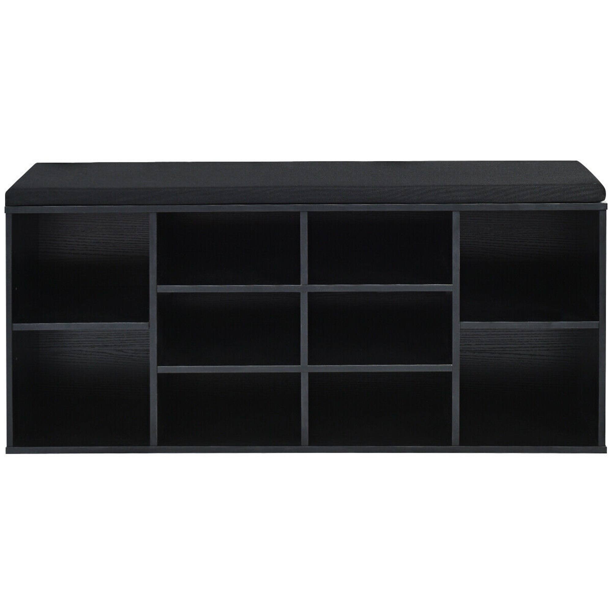 Alt View 4. Gymax - Gymax Entryway Padded Shoe Storage Bench 10-Cube Organizer Bench Adjustable Black - Black.