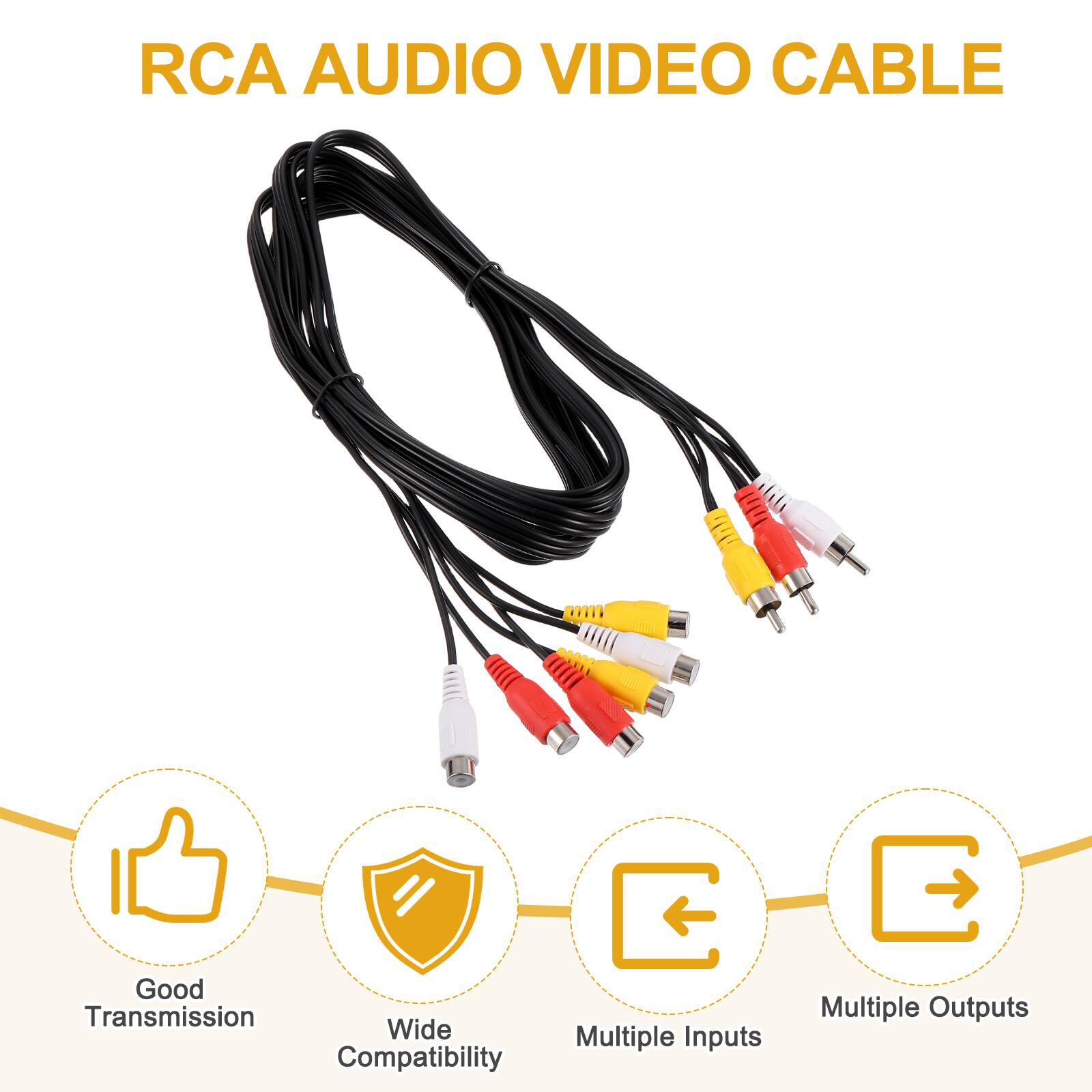 RCA AUDIO VIDEO CABLE

- Good Transmission
- Wide Compatibility
- Multiple Inputs
- Multiple Outputs