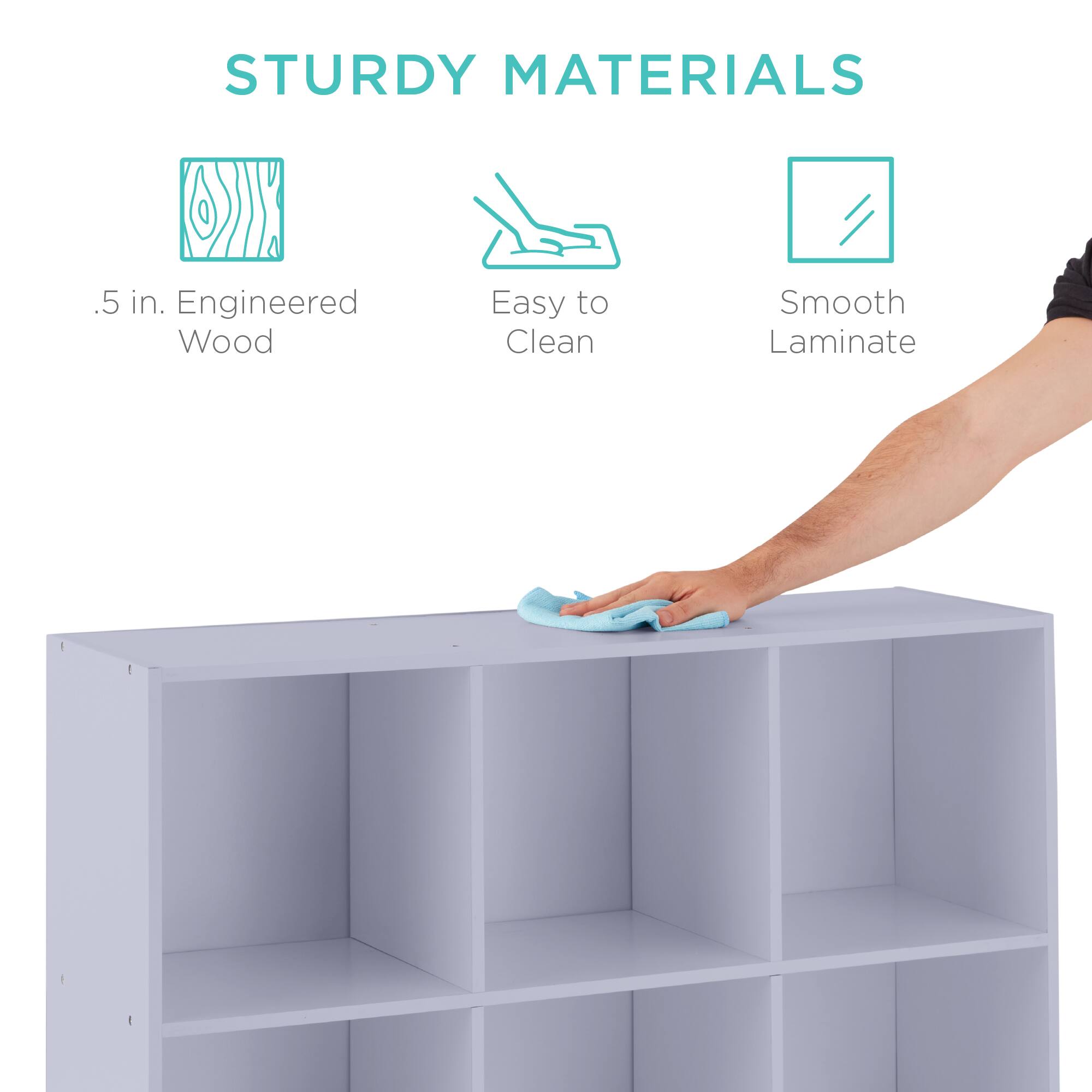 STURDY MATERIALS

- .5 in. Engineered Wood
- Easy to Clean
- Smooth Laminate