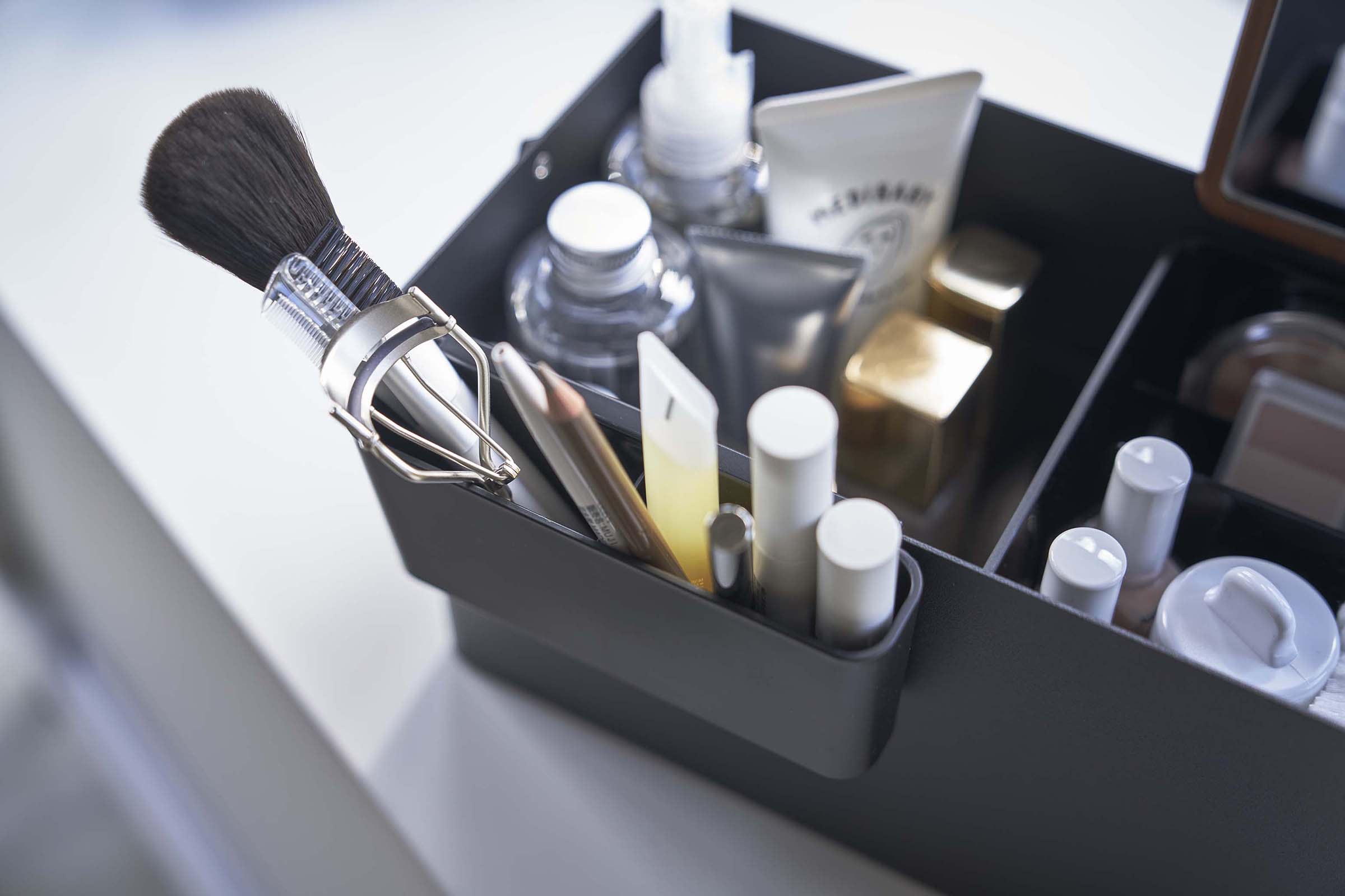 Alt View 7. Yamazaki Home - Makeup Organizer with Mirror - Steel + Wood - White.