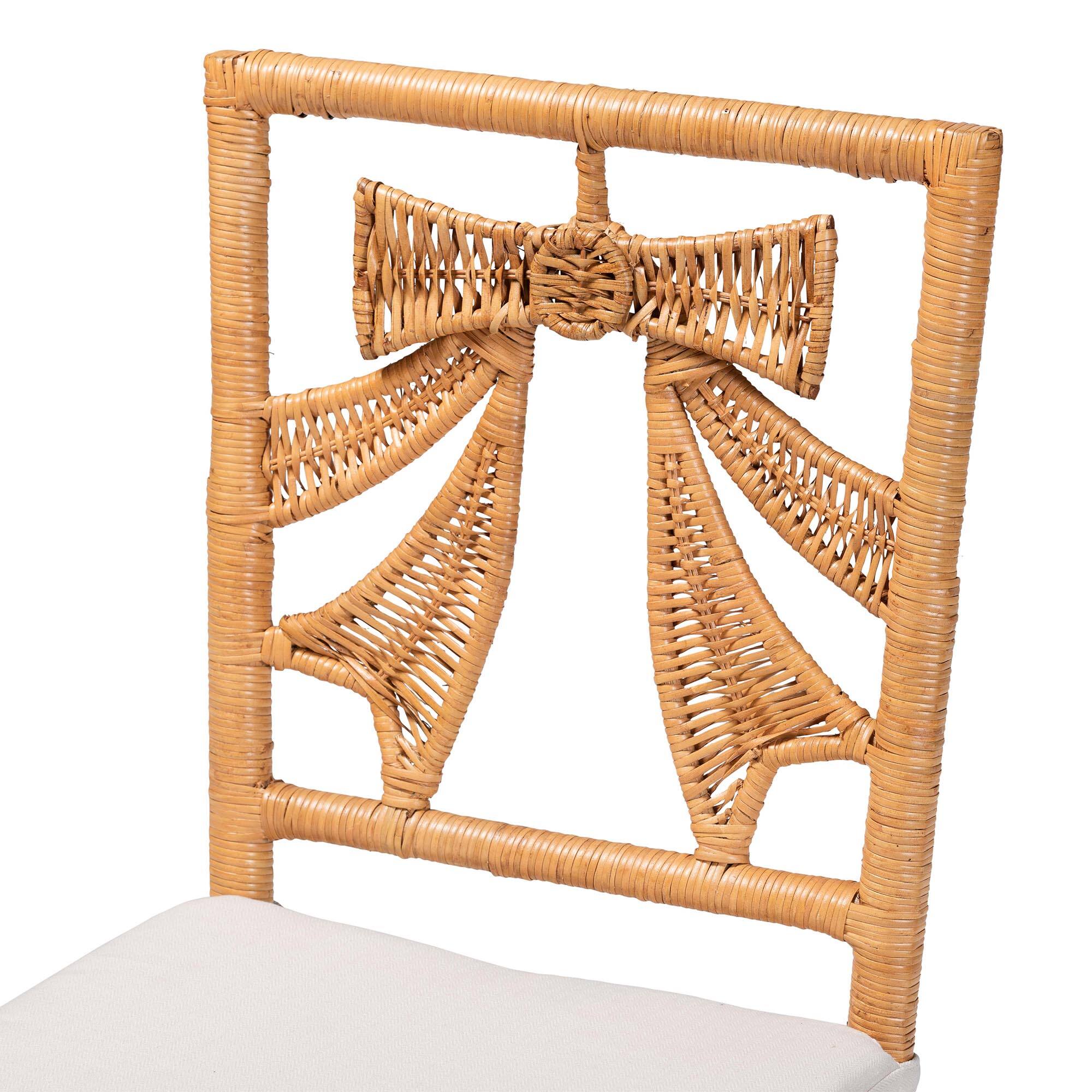 Back. bali & pari - Abia Natural Rattan 2-Piece Dining Chair Set - Handwoven Wicker Accent Side Chair with Bow and Ribbon Design - Light Honey.