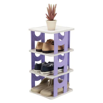 Front. Unique Bargains - 4-Tier Free Standing Shoe Rack, Vertical Narrow Stackable Organizer for Front Door Garage Closet - Purple.