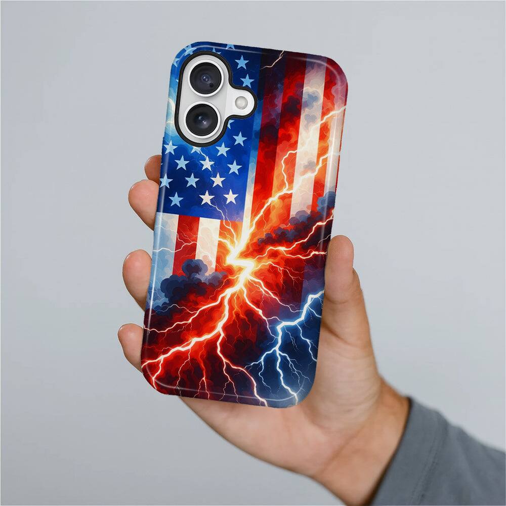 Alt View 3. BUBM - Smartphone Case for iPhone - 2-Layer Durable Smartphone Protection Case - Lightning of Liberty - Lightning of Liberty for iPhone 16 Plus.