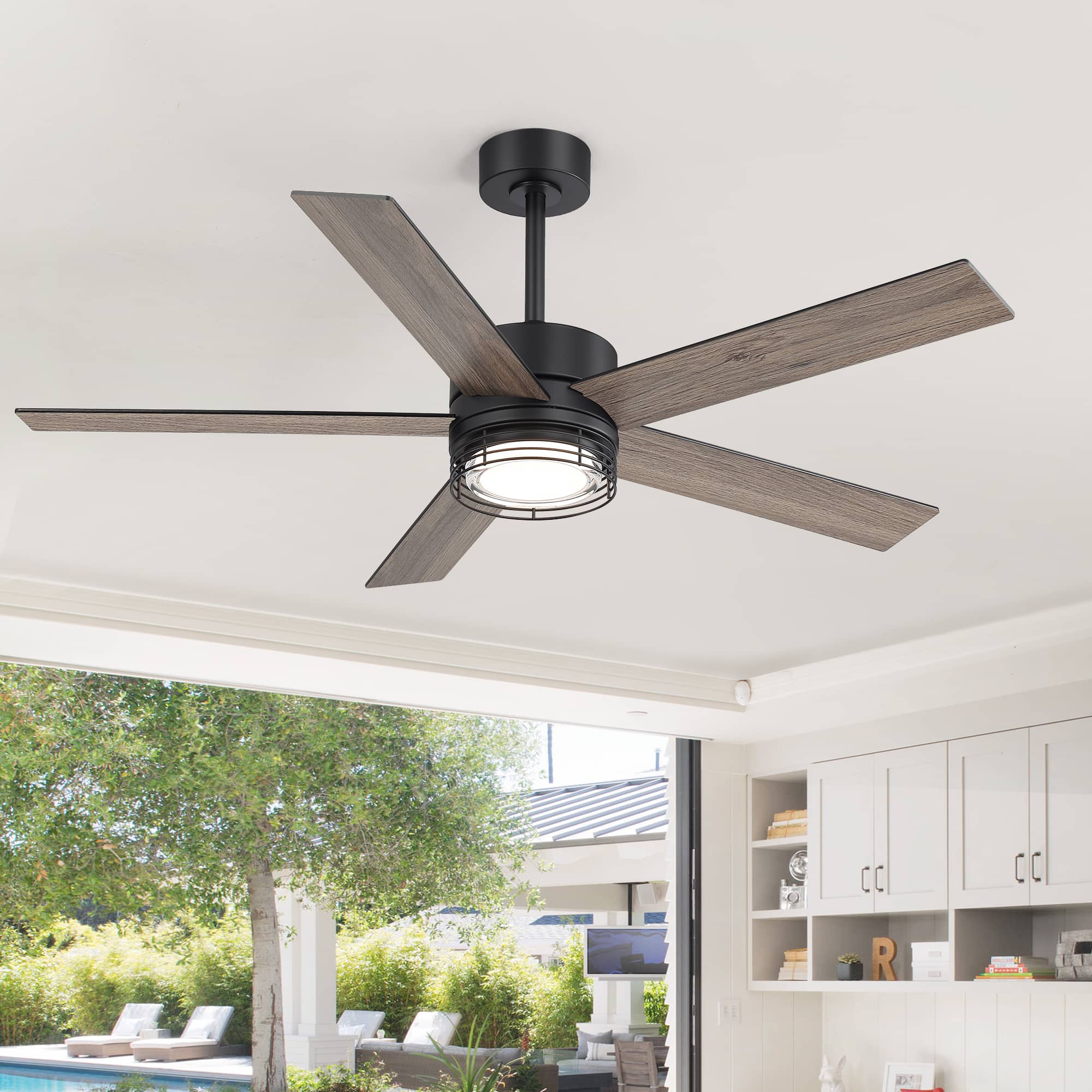 Photos - Fan MOTOR Breezary - 52-Inch LED Ceiling  with 5 Reversible Blades, Dimmable 3-Color Light, Quiet DC  & Remote, 6&10" Downrods 
