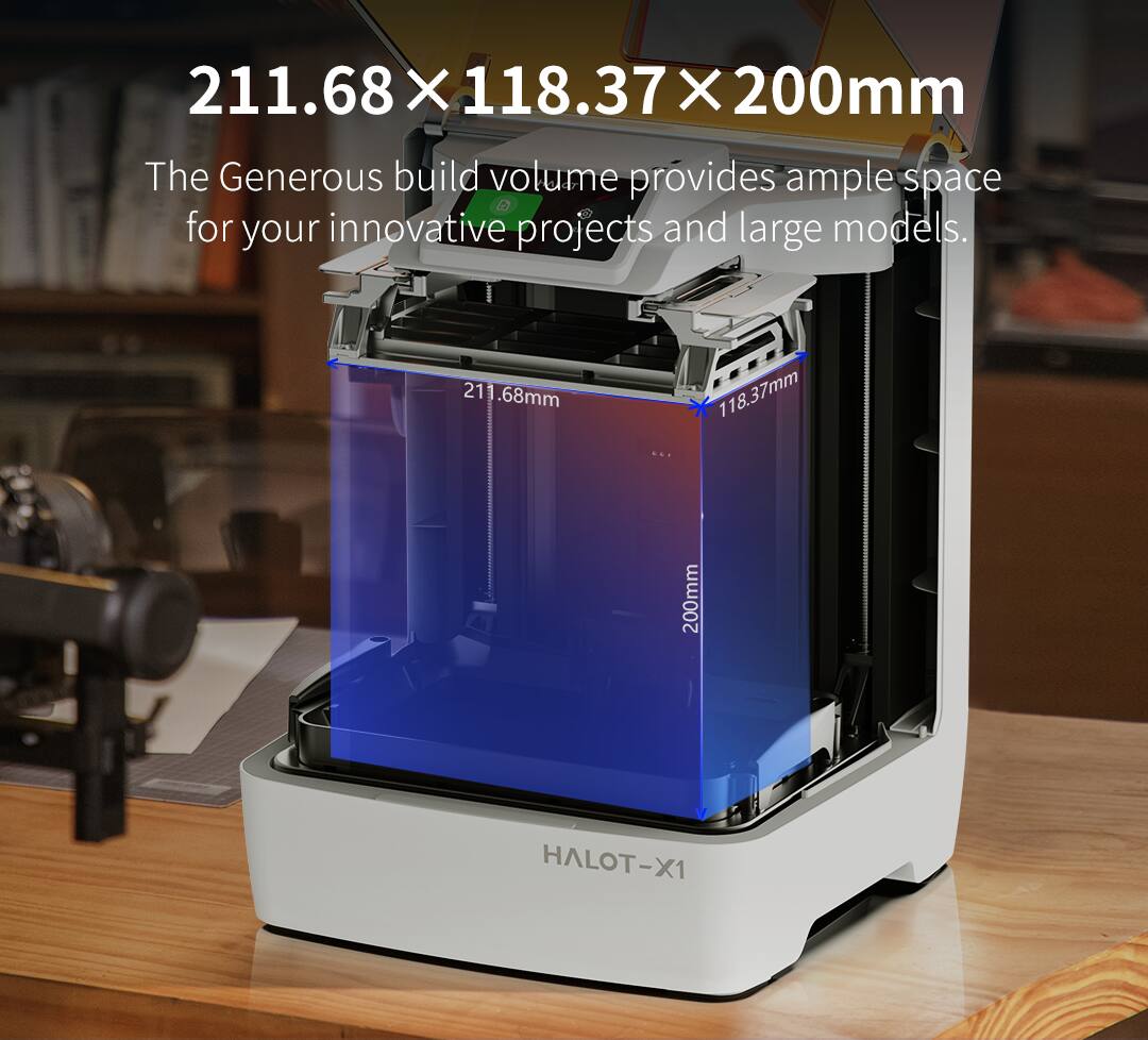 211.68 x 118.37 x 200mm

The Generous build volume provides ample space for your innovative projects and large models.

211.68mm
118.37mm
200mm

HALOT-X1
