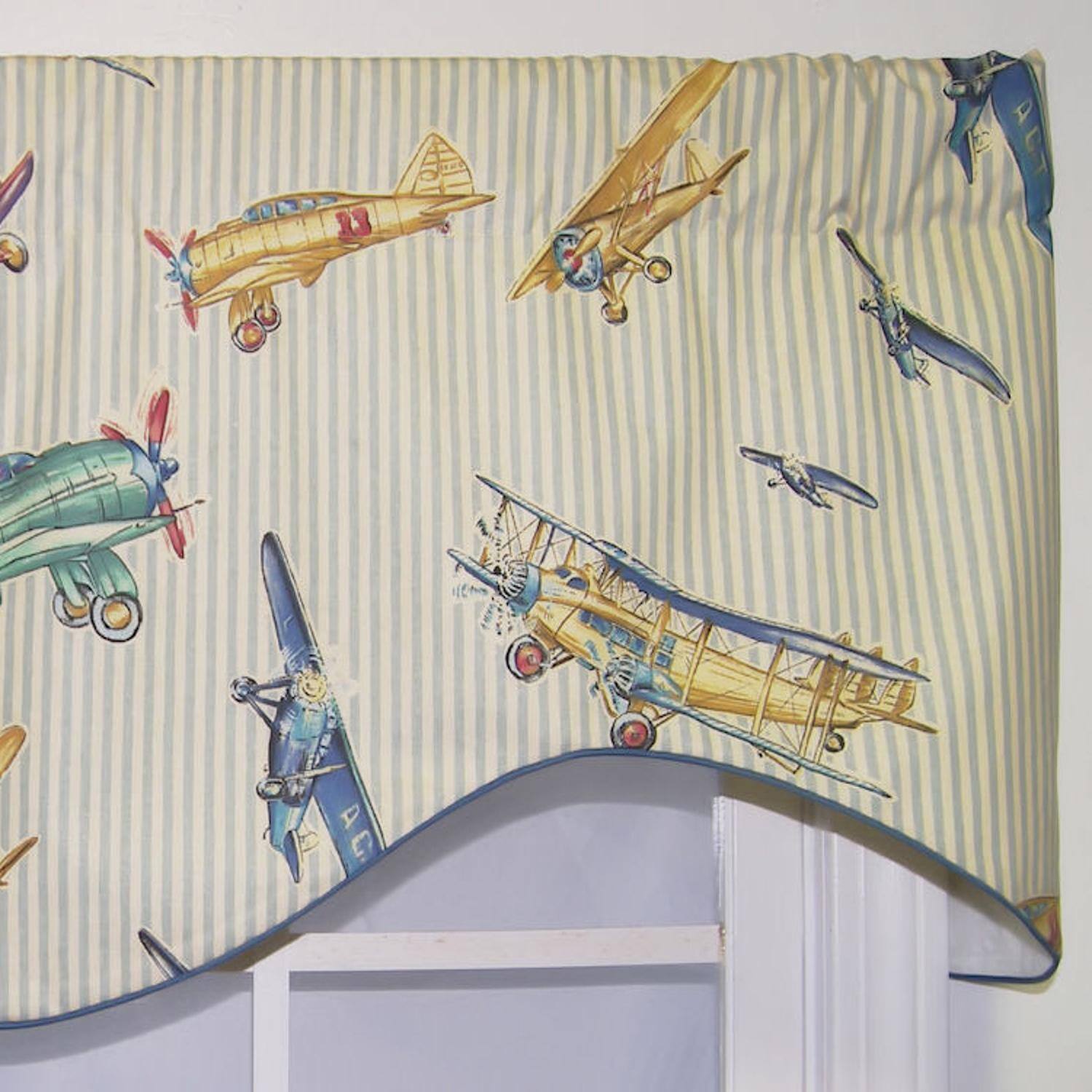 Left. RLF Home - RLF Home Air Show Cornice 100% Cotton with Fully Lined 3" Rod Pocket Valnance for Windows 50" x 17" Antique - Antique.