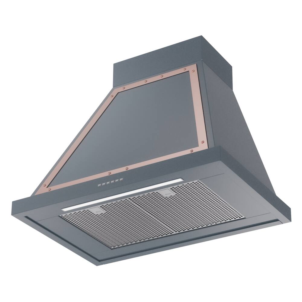 Alt View 2. ILVE - ILVE Nostalgie II Noblesse 30 inch Ducted Wall Mount Range Hood with 600 CFM (Blue G rey, Copper Trim) - Blue Grey.