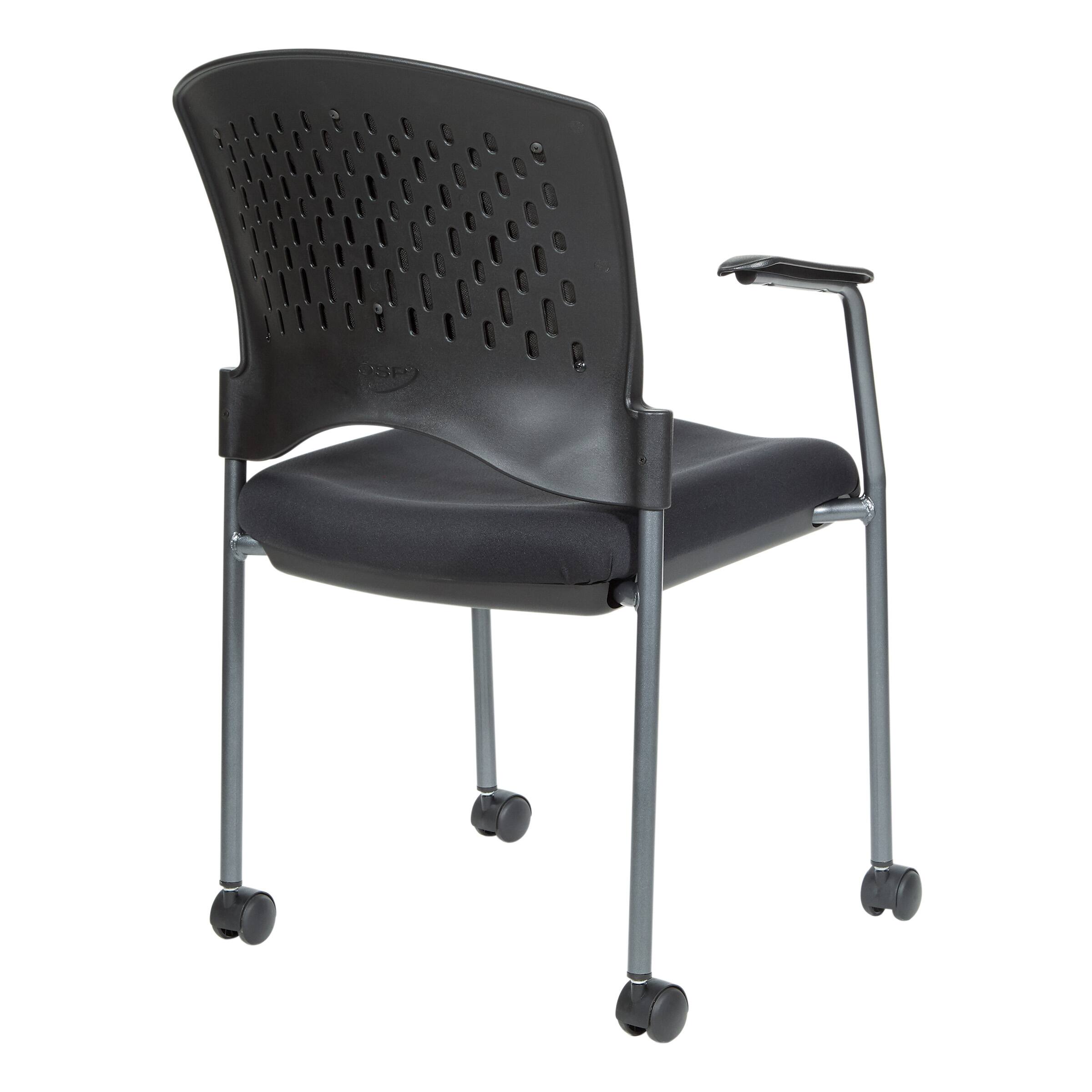 Back. Office Star Products - Upholstered Visitor Stackable Office Chair with Casters - Coal.