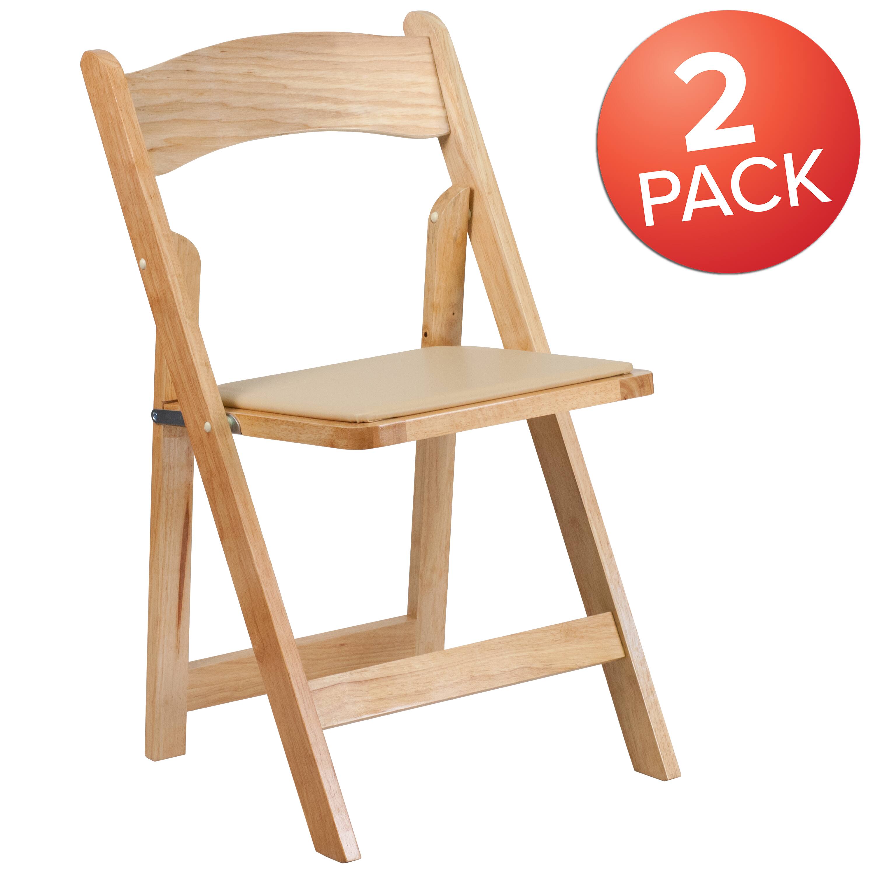 Alt View 1. Emma + Oliver - 2 Pack Wedding Party Event Wood Folding Chair with Vinyl Padded Seat - Natural.