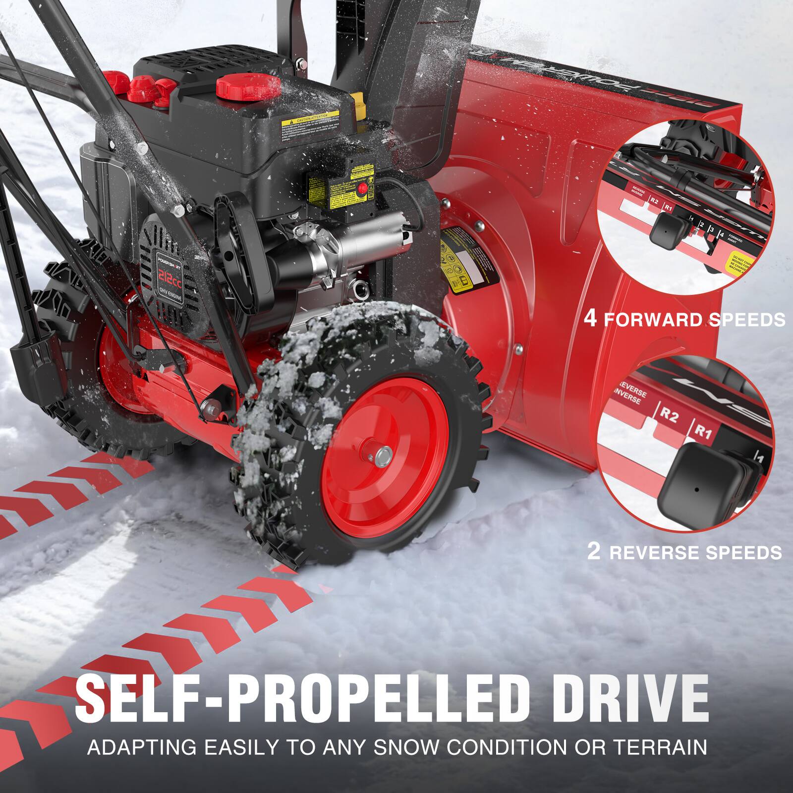 SMTUNATION  
POWER SIECC  
R2 R1 - MARTIFICAL 2cc - ENGINE 4 FORWARD SPEEDS INVERSE REVERSE R2 R1 H MX 2 REVERSE SPEEDS SELF-PROPELLED DRIVE ADAPTING EASILY TO ANY SNOW CONDITION OR TERRAIN