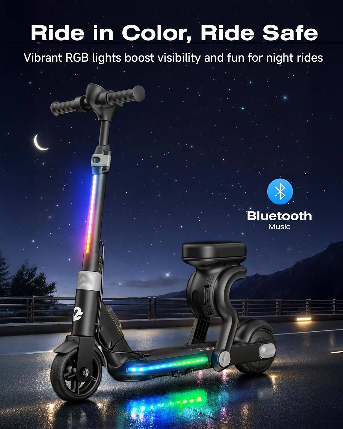 Ride in Color, Ride Safe

Vibrant RGB lights boost visibility and fun for night rides

Bluetooth Music