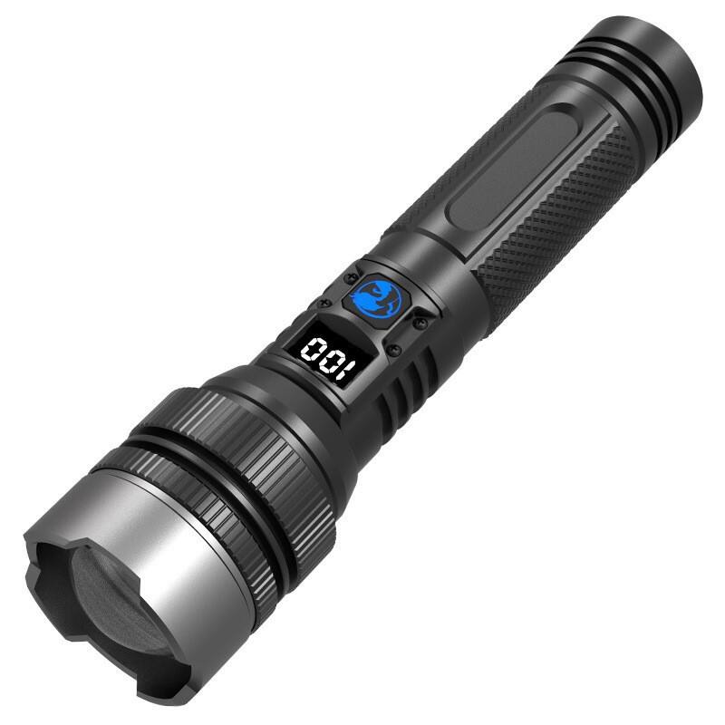 Front. Cluzine - Rechargeable LED Flashlight, Digital Display, Zoomable, 3 Modes,Long Range for Camping.