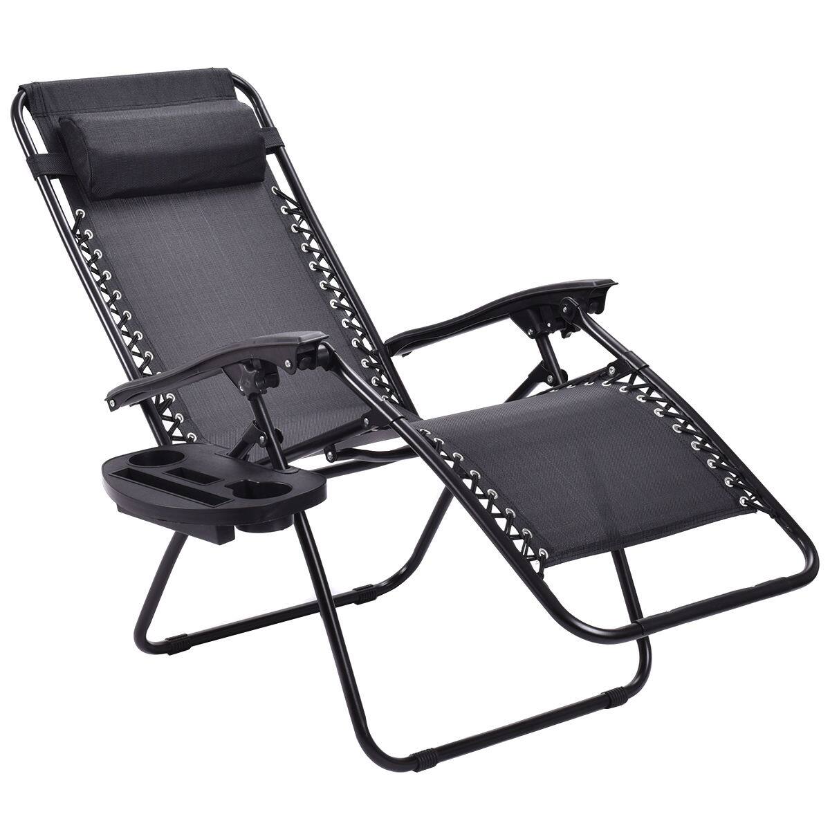 Alt View 1. Costway - Costway 2 PCS Zero Gravity Chairs Lounge Patio Folding Recliner Outdoor with Cup Holder - Black.