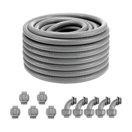 VEVOR - 3/4-Inch Flexible Electrical Conduit, 100 ft, PVC Liquid-Tight Conduit Non-Metallic with 5 Straight - Gray