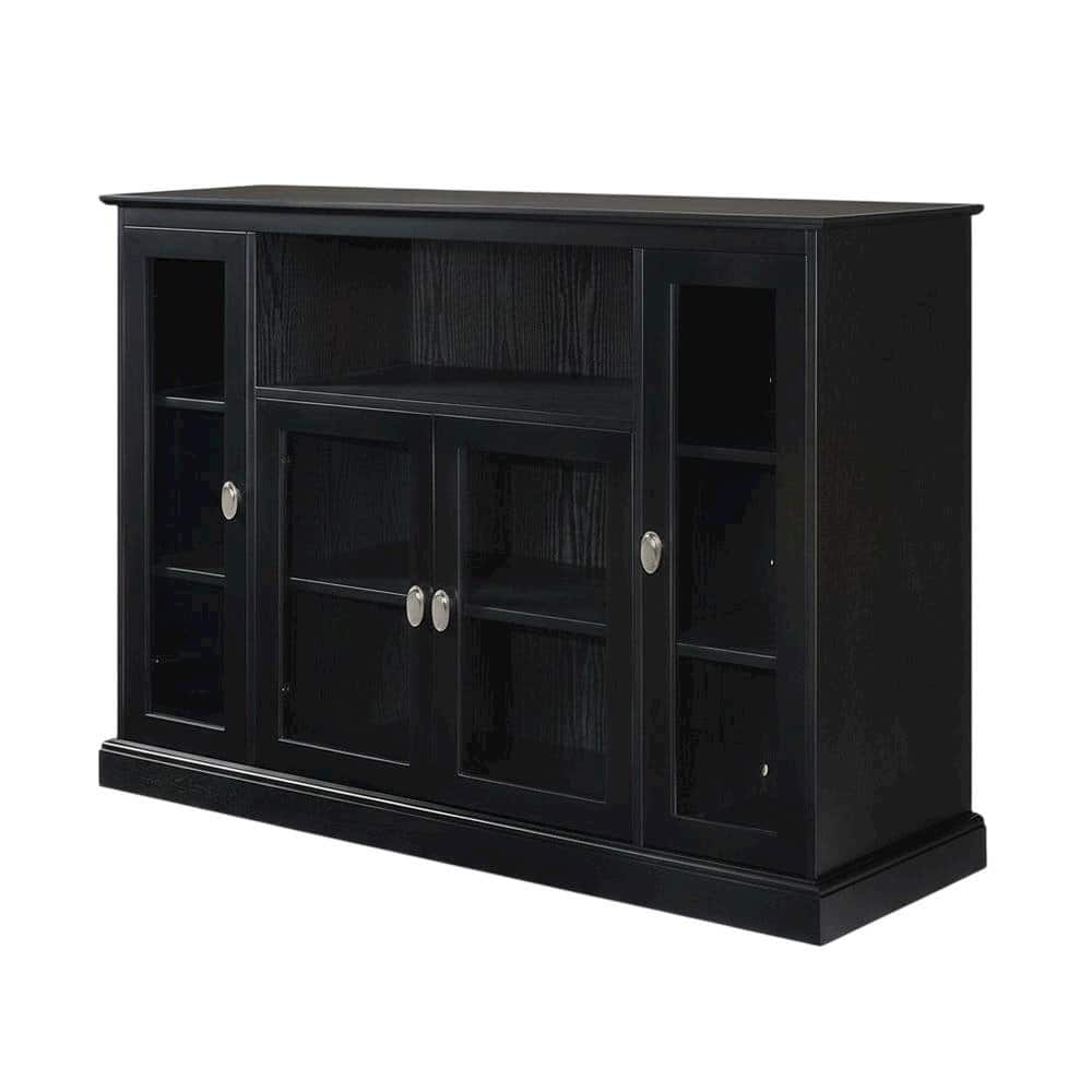 FurniFact - Highboy TV Stand with Storage Cabinets and Shelves for 55-Inch TVs - Black