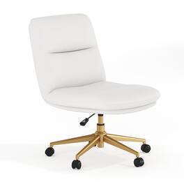 Flash Furniture - Chloe Commercial Mid-Back Padded LeatherSoft Armless Task Office Chair with Wheels, Adjustable Height, Swivel Func - White