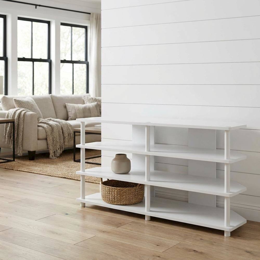Alt View 1. FurniFact - White 4-Tier Corner TV Stand with Easy Assembly for up to 55-Inch TVs - White.