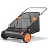 Front. VEVOR - Push Lawn Sweeper, 30 in Leaf & Grass Collector with 12 cu. ft. Hopper Bag, Adjustable Brush Height & Spinning Brushes - Black.