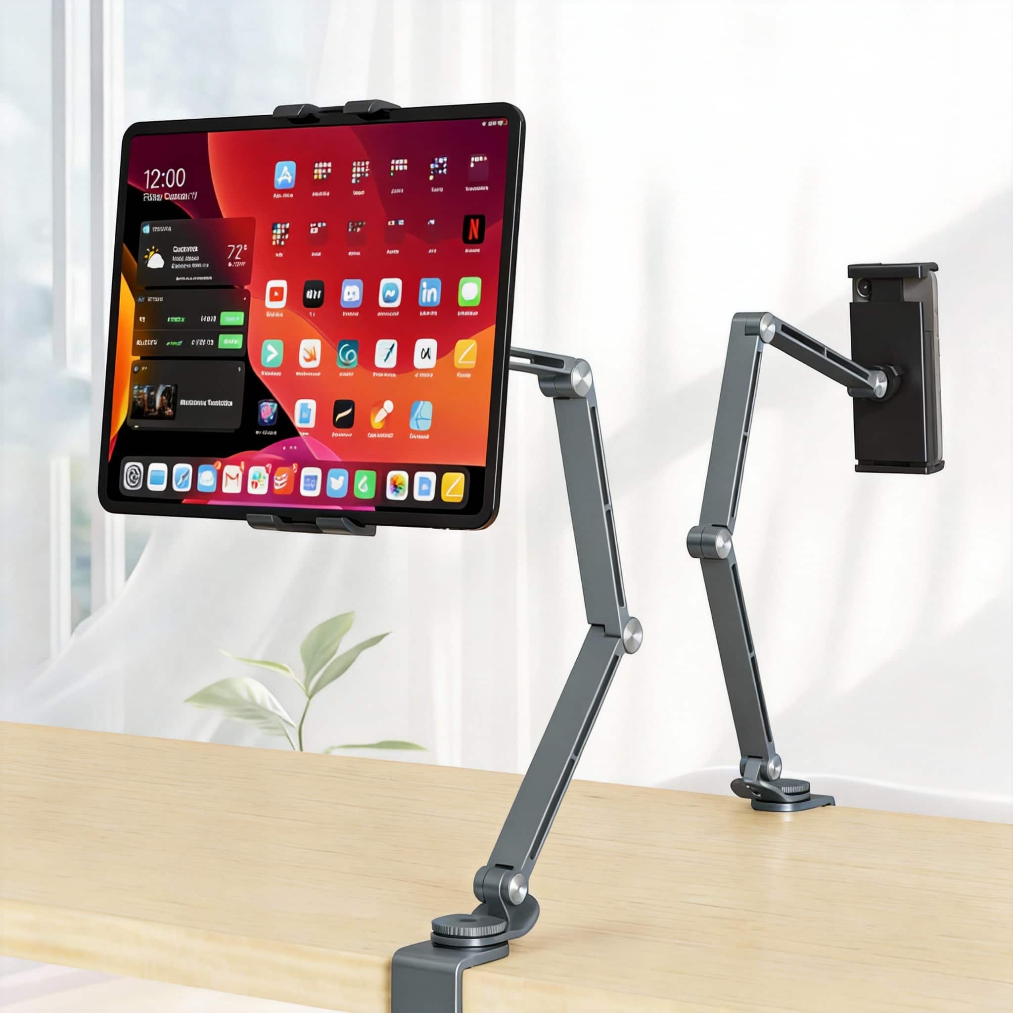 METALTON - Tablet Stand Holder Adjustable Foldable Arm Ipad Desk Mount With rotate Base Phone For And Bed Compatible T - Gray