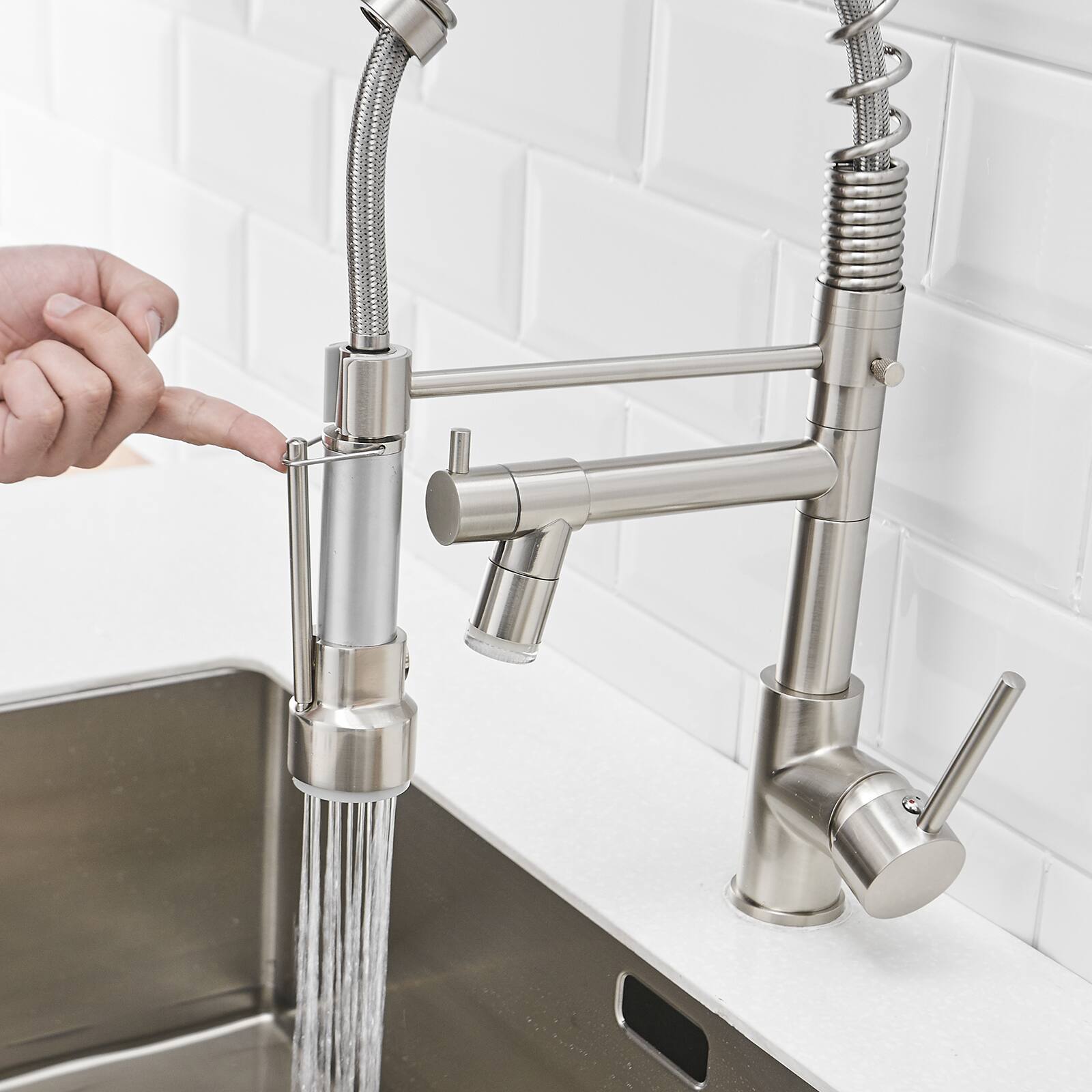 Alt View 1. APRILSOUL - Commercial LED Kitchen Faucet with Pull Down Sprayer Single Handle Single Lever Kitchen Sink Faucet - Brushed Nickel.