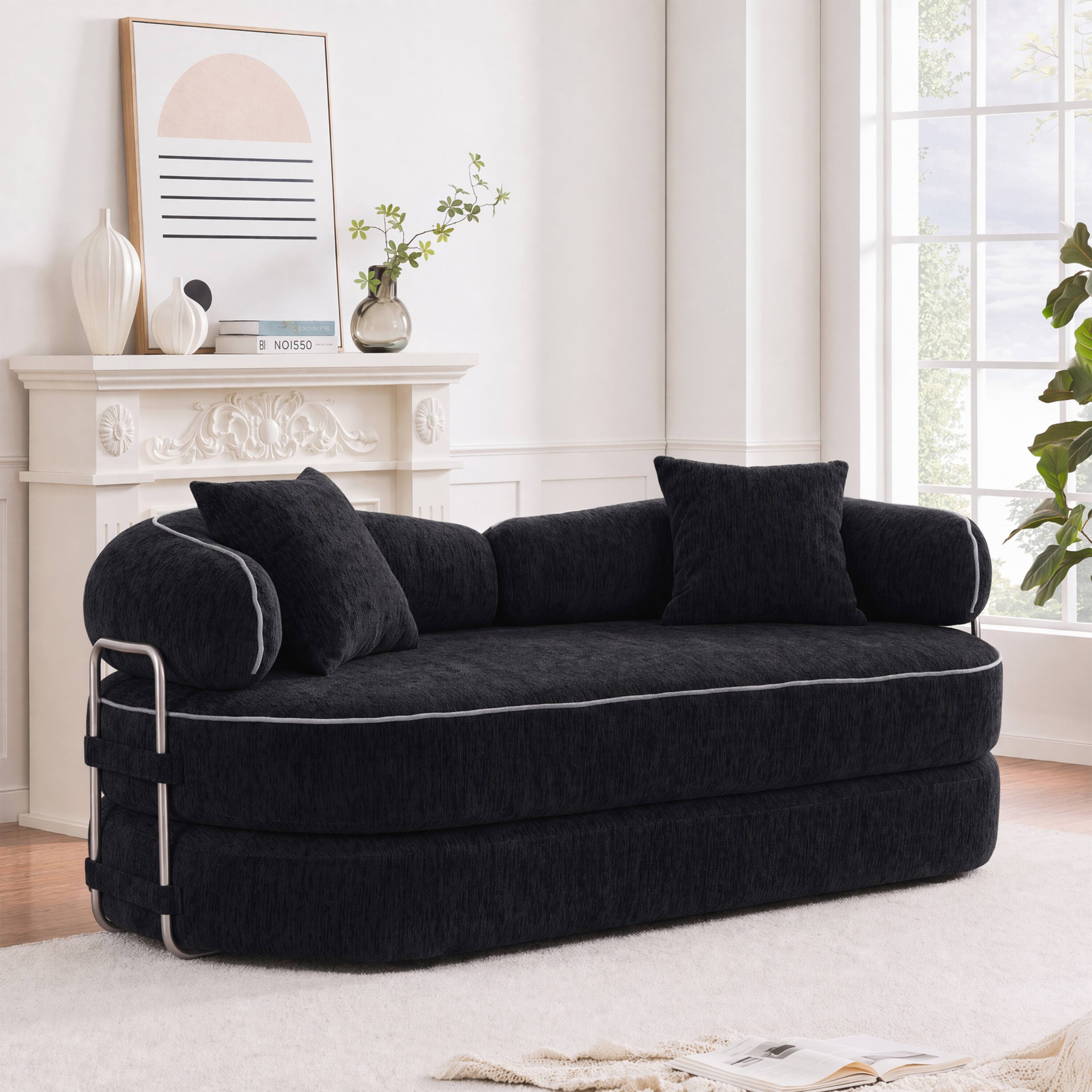 Alt View 7. Vipbear - Curved Loveseat with 4 Pillows, Modern Boneless Couch, Convertible Sleeper Sofa Bed - black.