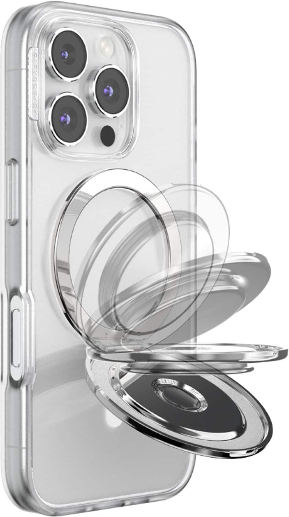 Back. PopSockets - MagSafe Kick-Out Universal Magnetic Grip & Stand with Adapter Ring for Cell Phones - Alum-Radial Silver.