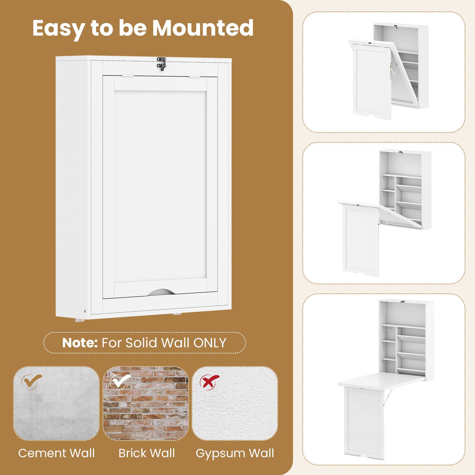 Easy to be Mounted

Note: For Solid Wall ONLY

Cement Wall ✔️
Brick Wall ✔️
Gypsum Wall ❌