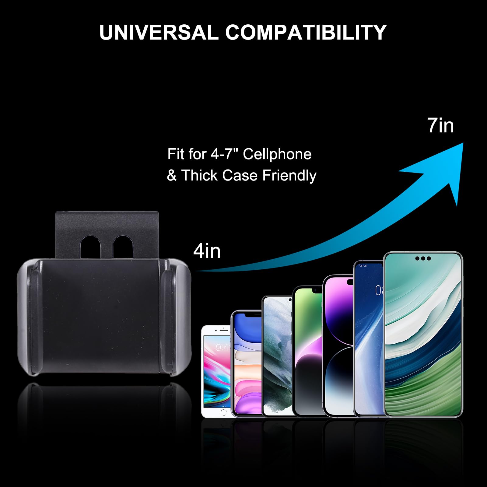UNIVERSAL COMPATIBILITY

Fit for 4-7" Cellphone & Thick Case Friendly

7in

4in